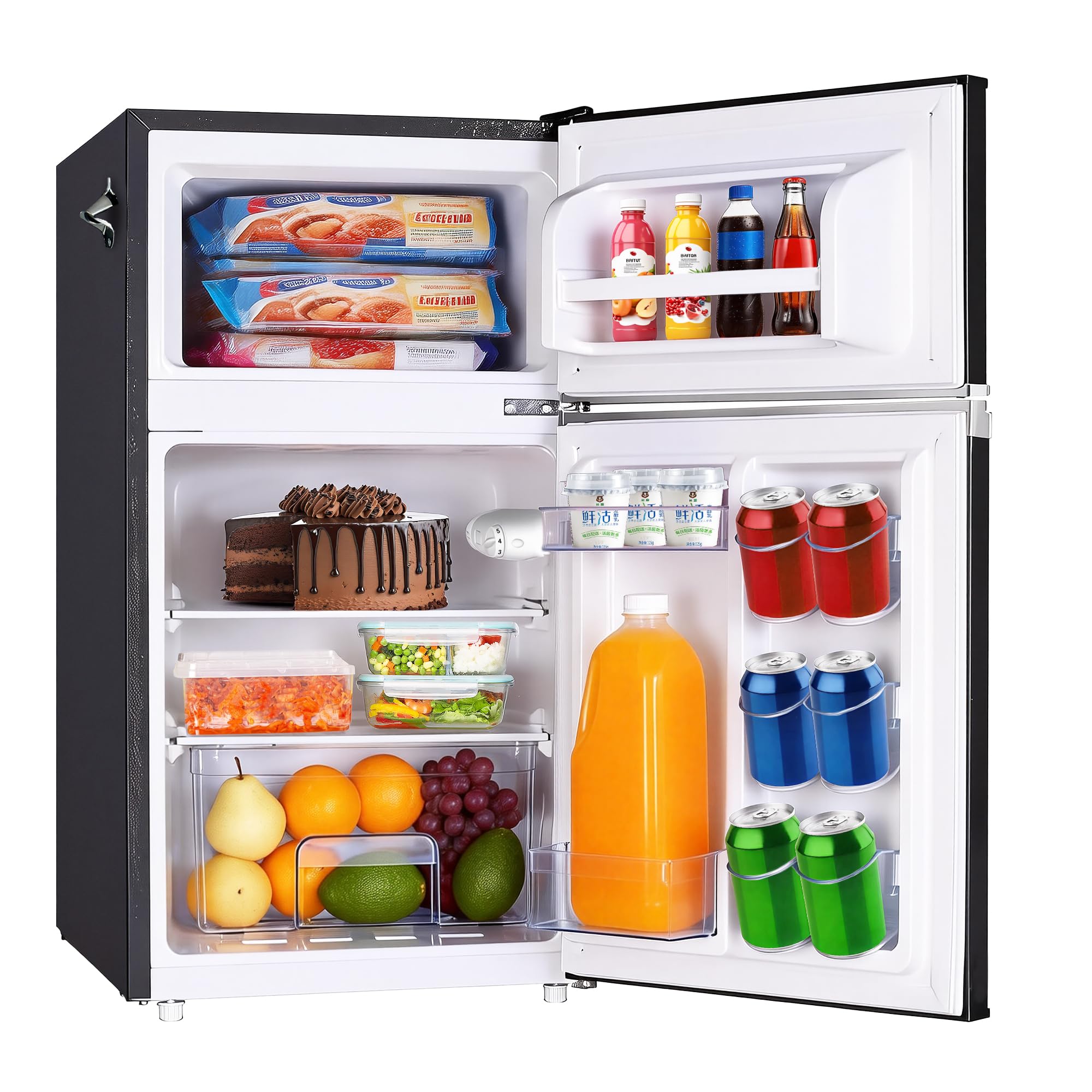 Iceblue Mini Fridge with Freezer, 3.1 Cu.Ft. Dual Door Small Refrigerator with Freezer, 7 Level Control Retro Mini Refrigerator, With Bottle Opner Mini Fridge for Bedroom, Office, Dorm, Gift (Black) | Fridge.com