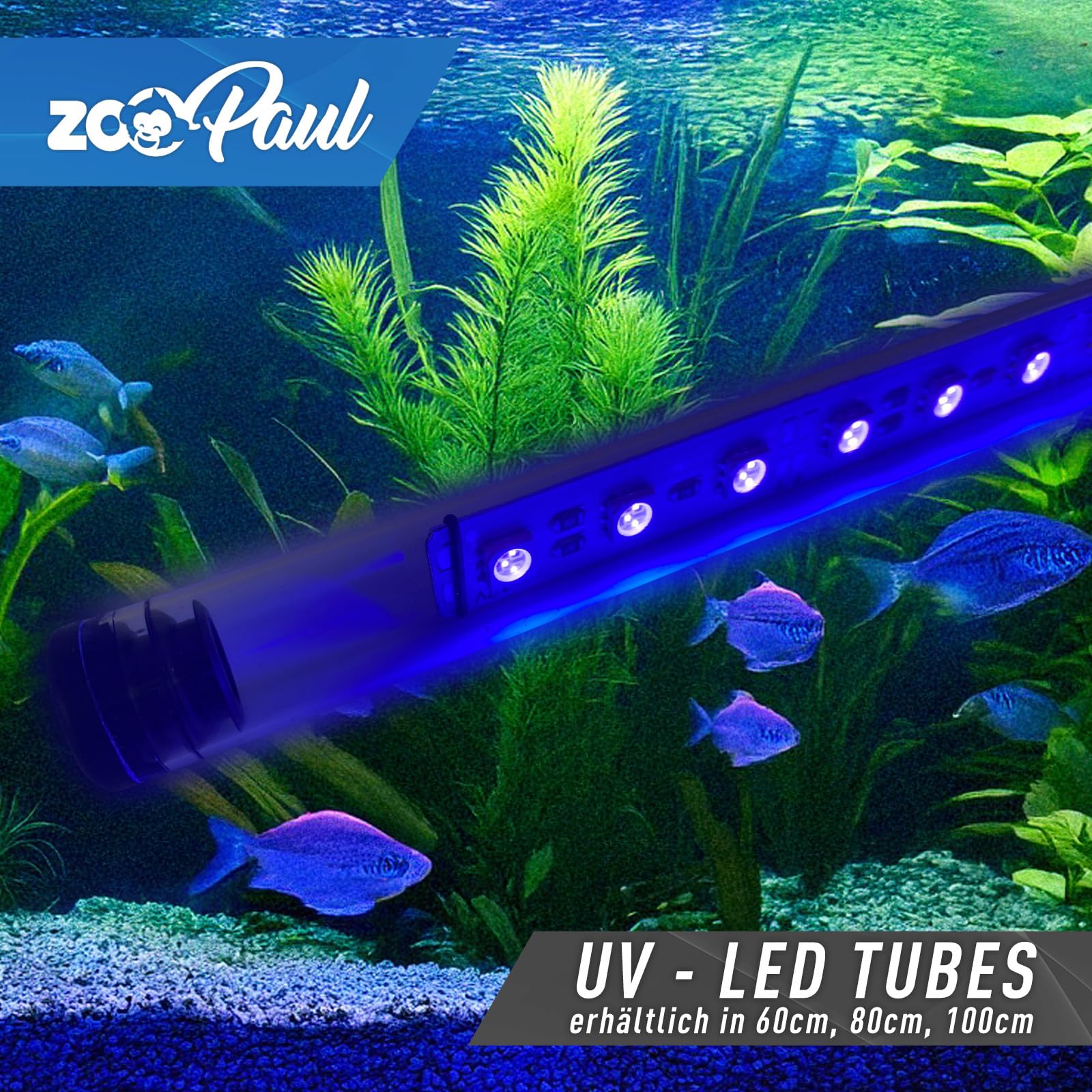 ZooPaul UV LED Tube Leuchte Einzeln 80cm für Aquarium Terrarium Abdeckung aus Plexiglas