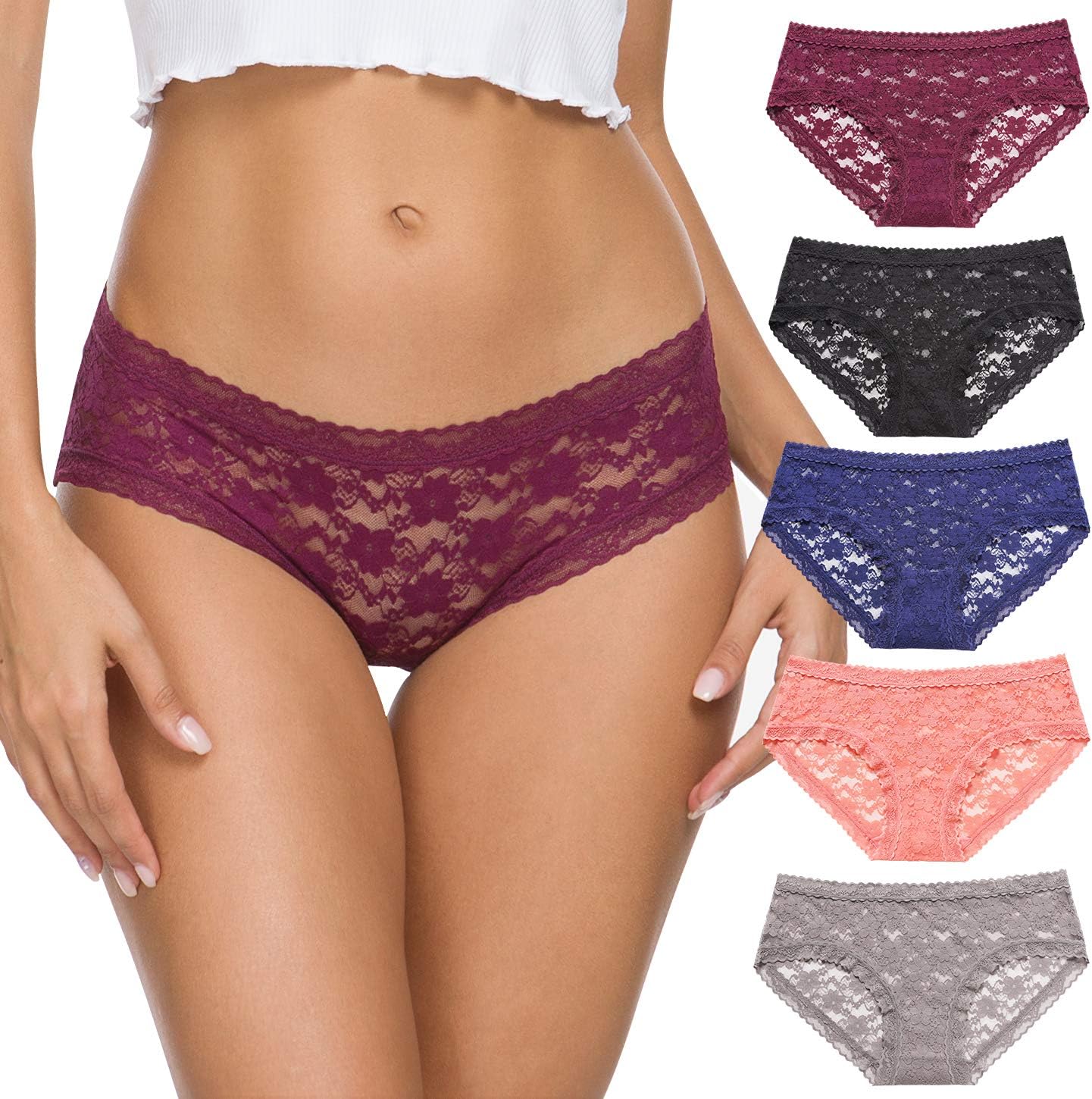 Wealurre Womens Underwear Lace Sexy Panties Bikini Panty for Women Seamless Hipster pack - Image 2