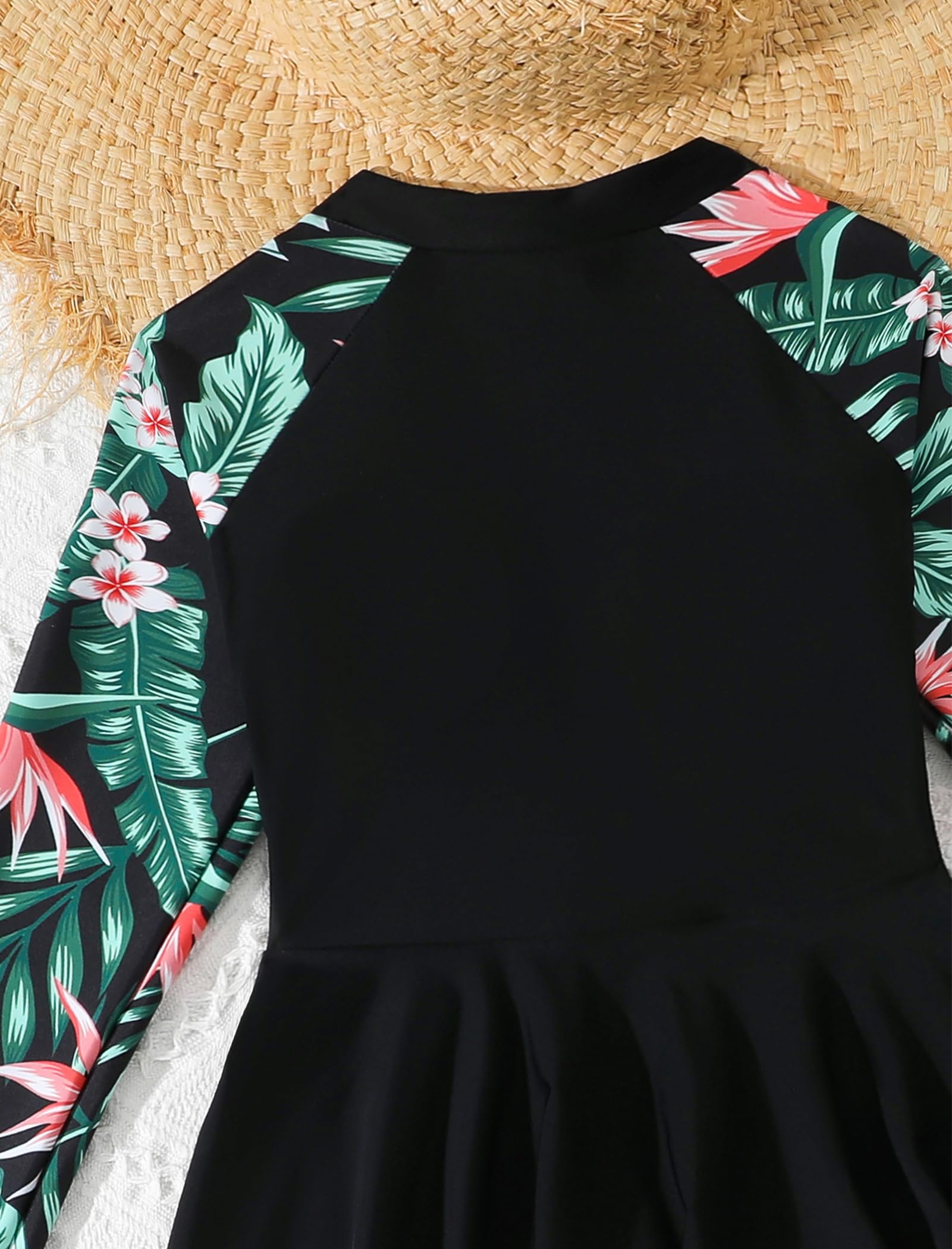 IMEKIS Costume da bagno musulmano per ragazze e bambine, a maniche lunghe, con stampa tropicale, 2 pezzi, costume da bagno modesto per età da 8 a 12 anni