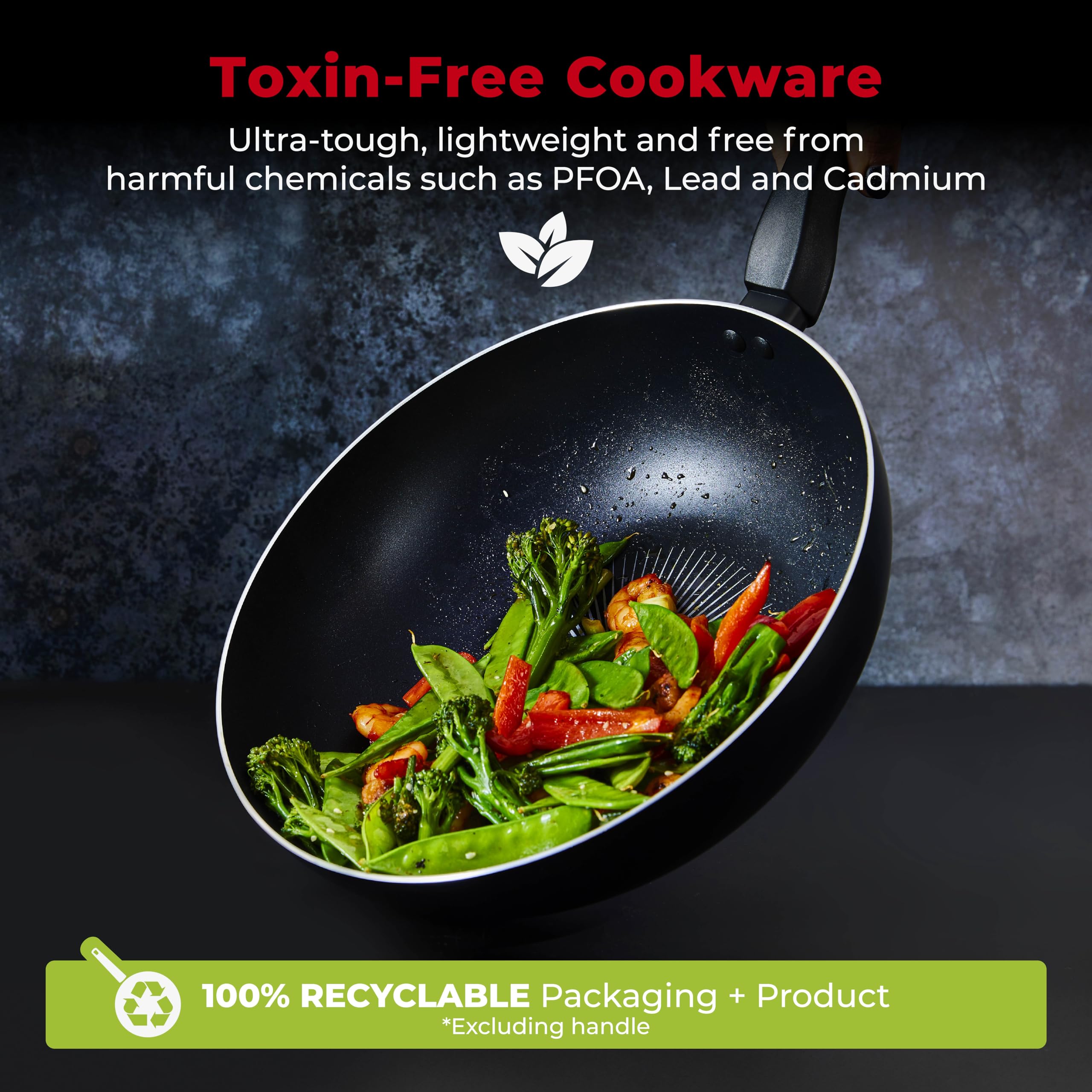 Tower Wok SmartStart Gourmet T700316 de aluminio con revestimiento antiadherente Aeroglide de 28 cm, compatible con inducción