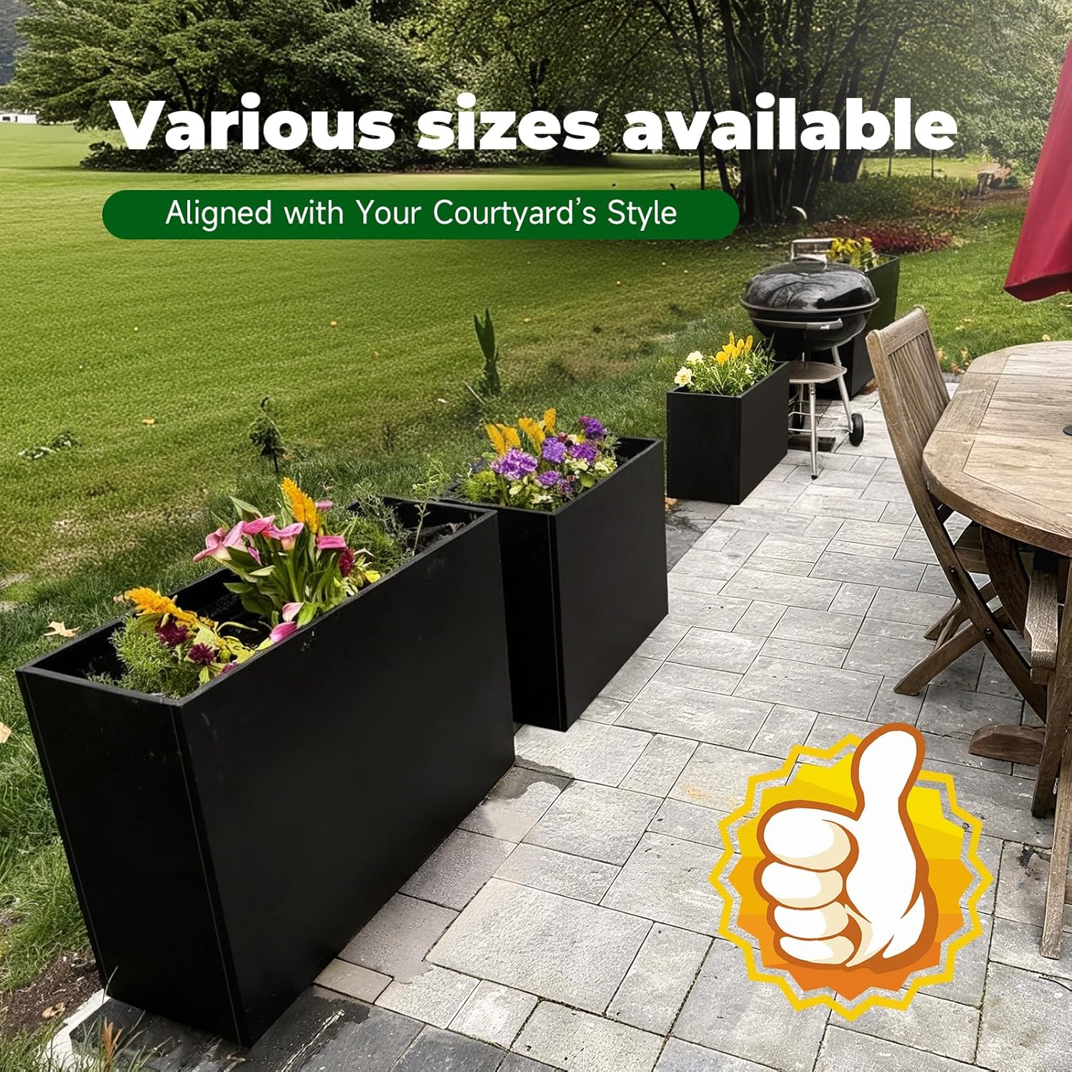 Metal Rectangular Planter 32" L x 15" W x 24" H Outdoor Tall Metal Planter Box with Removable Insert Shelf for Outdoor, Indoor, Garden (Black, 32 * 15 * 24)