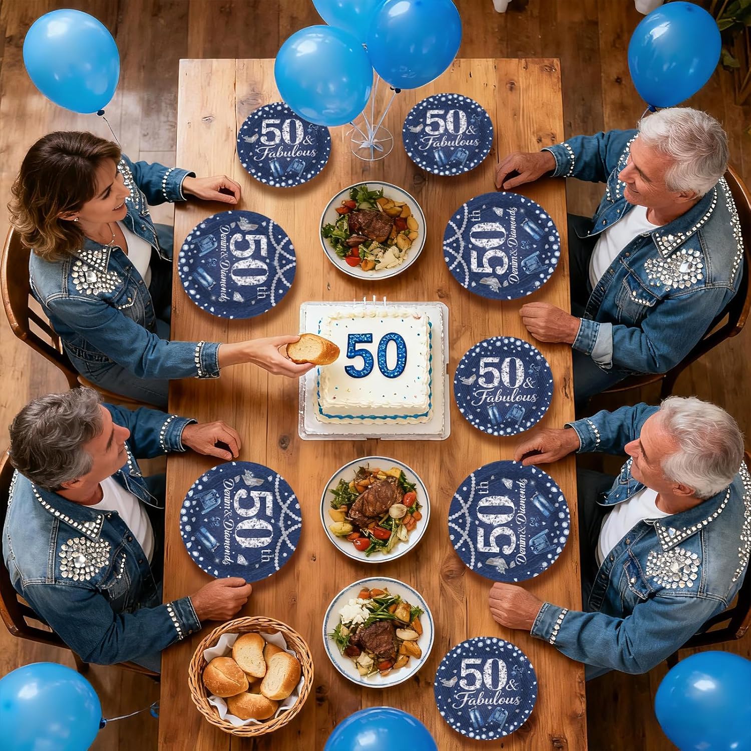 96Pcs 50th Birthday Party Decorations Denim and Diamonds Theme 50 Years Old Plates and Napkins Disposable Tableware Set for Men Women 50th Birthday Cowboy Retirement Party Supplies, Serves 24 - Image 8