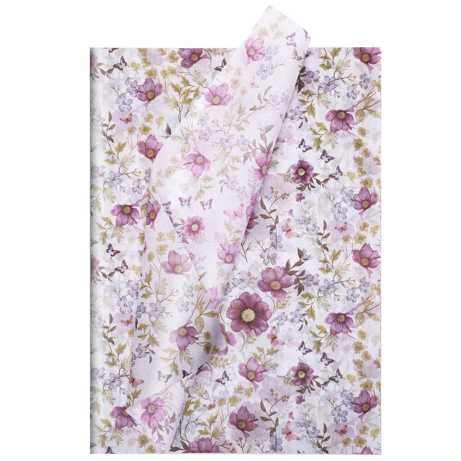 woric 50 Sheets Floral Tissue Paper, 50 * 35cm Flower Wrapping Paper Gift Wrapping Tissue Purple Gifts Wrap for Her Girls Women Wedding Birthday Tea Party
