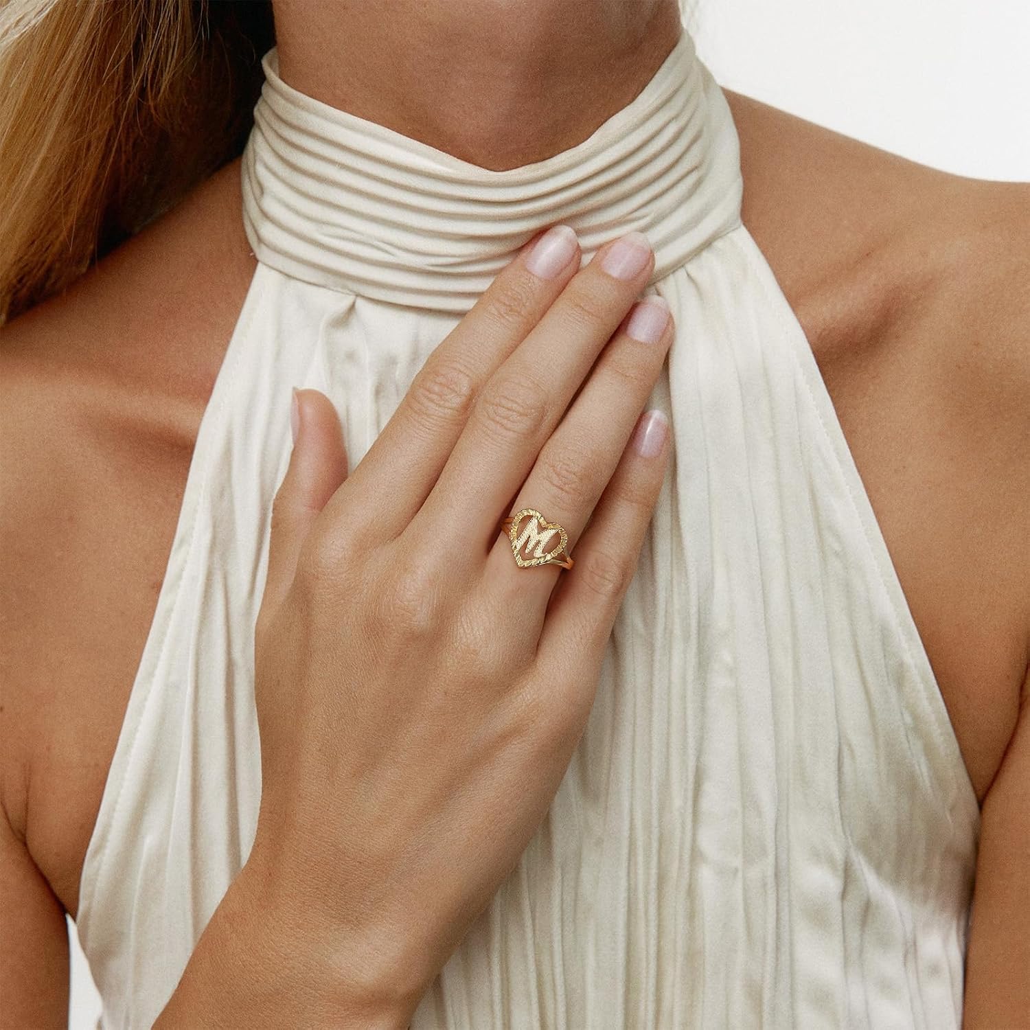 KELORIS PATH Initial Letter Rings for Women, 14K Gold Plated Dainty Heart Adjustable Ring, Vintage Non Tarnish Name Jewelry Gift for Mother