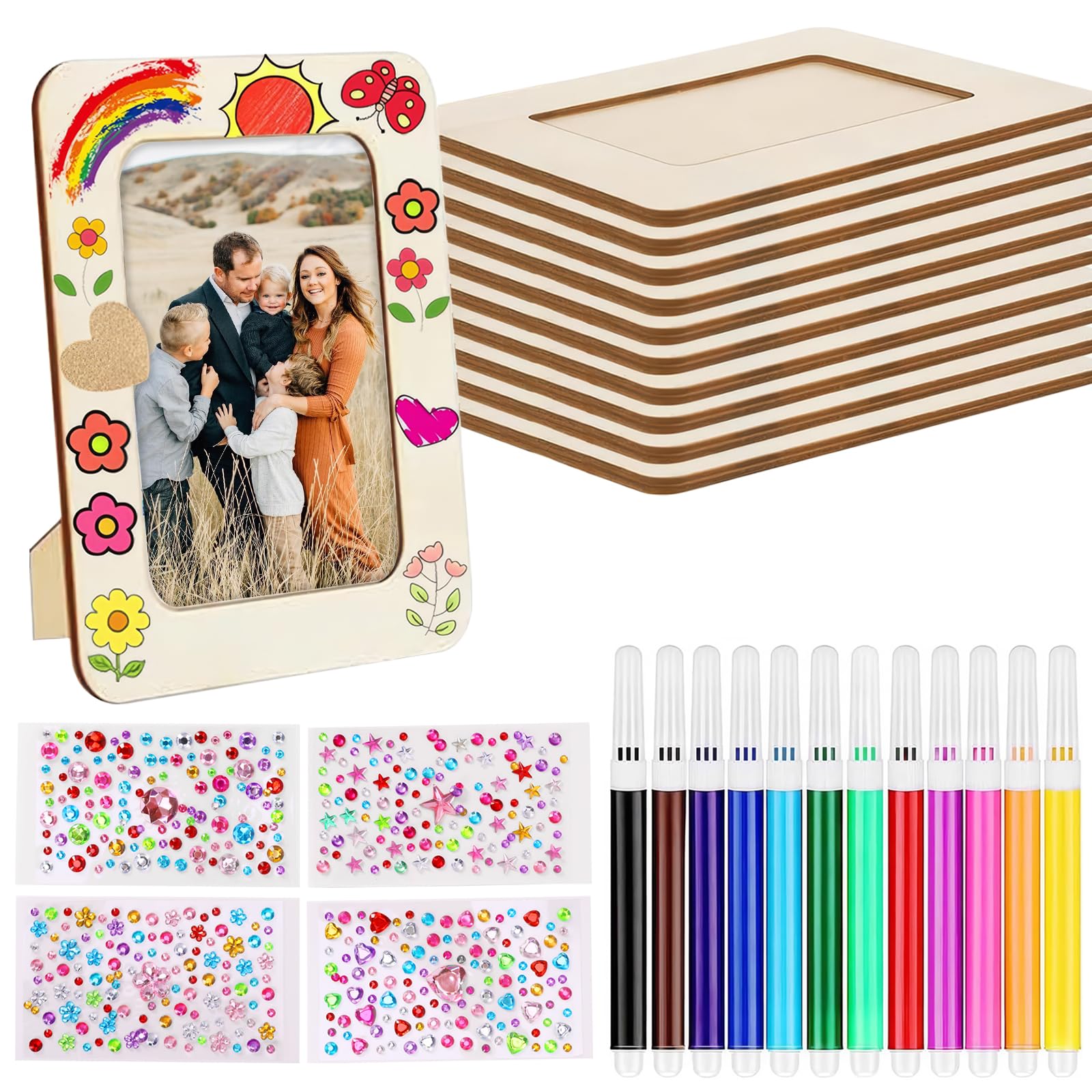 10er-Set Holzbilderrahmen Mit Glitzerstickern – Zum Bemalen & Gestalten (19x11 Cm, DIY)