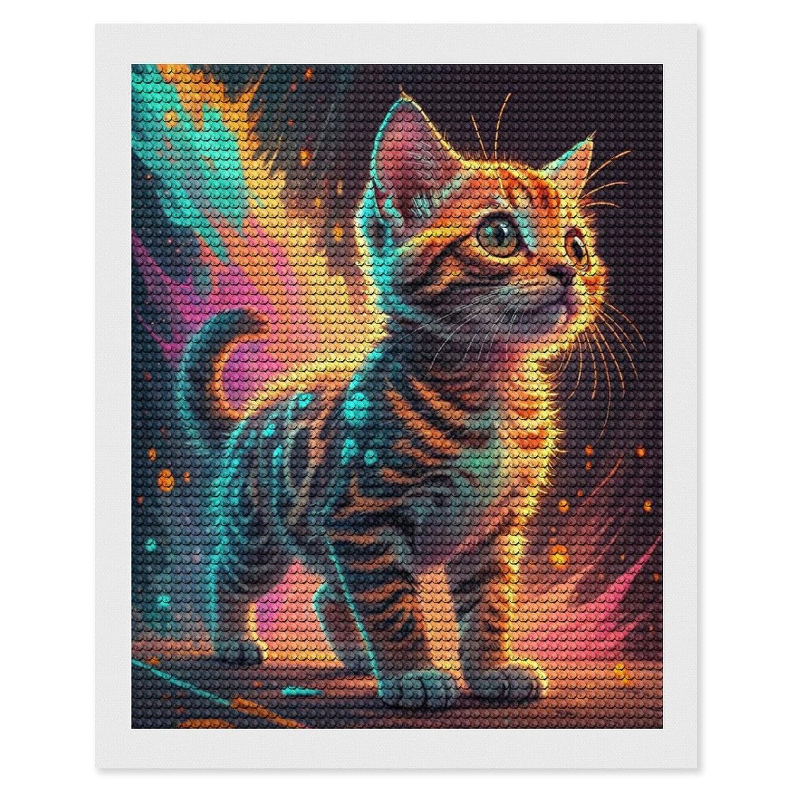 Junmoney Kitten with Fiery Aura DIY Diamond Art Canvas Kit 16"x20", Christmas Gift, for Family Craft Time, Leisure Activity, Home Wall Art