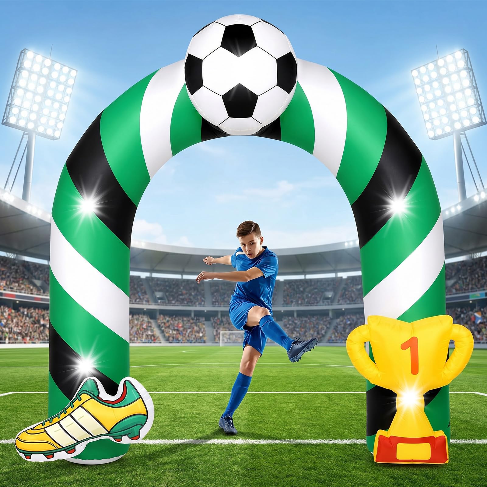 Arco gonfiabile gigante di calcio 2026, decorazione con luci a LED, decorazione gonfiabile per feste sportive, per tifosi, club, squadre, allenatori, stadio, concorrenza, giorno del gioco, sfondo