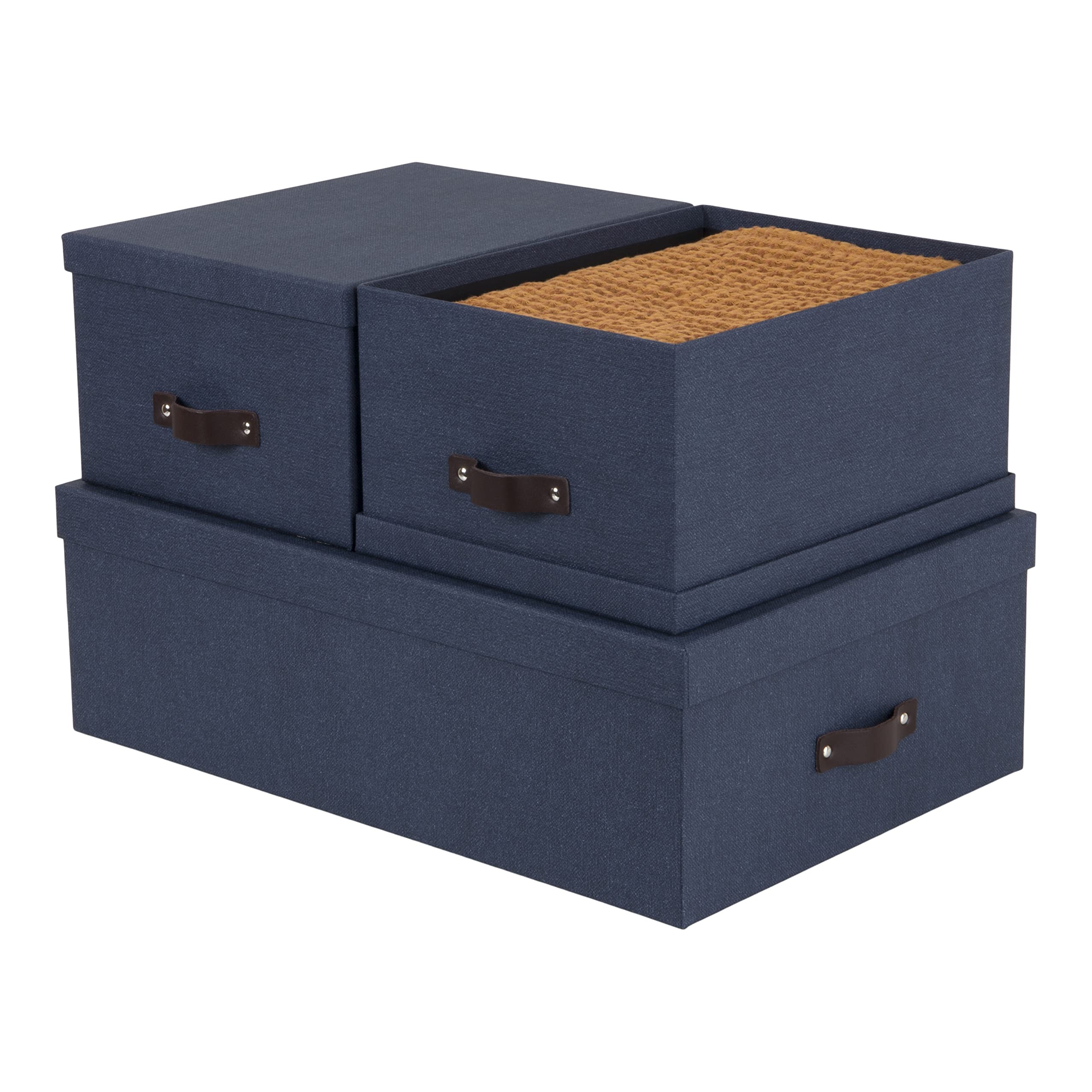 Bigso Box Of Sweden INGE Set Van 3 Opbergdozen Voor Slaap , Kinder Werk Badkamer Opbergbox Met Deksel Opbergkisten In Linnenlook Grijs 753361228