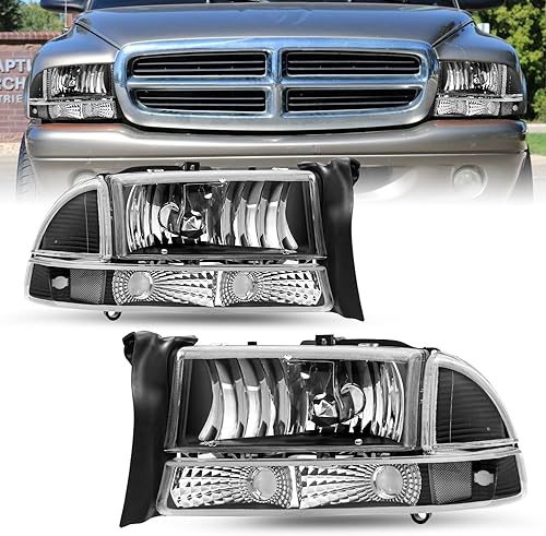 Conjunto de faros halógenos compatible con Dodge Dakota 1997-2004  Dodge Durango 1998-2003 para el lado del conductor y del pasajero, carcasa negra