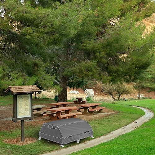 Miniatura 7 de Funda rectangular de picnic de 72 pulgadas, cubierta de mesa de picnic con fundas de banco, fundas rectangulares grises para mesa de patio,