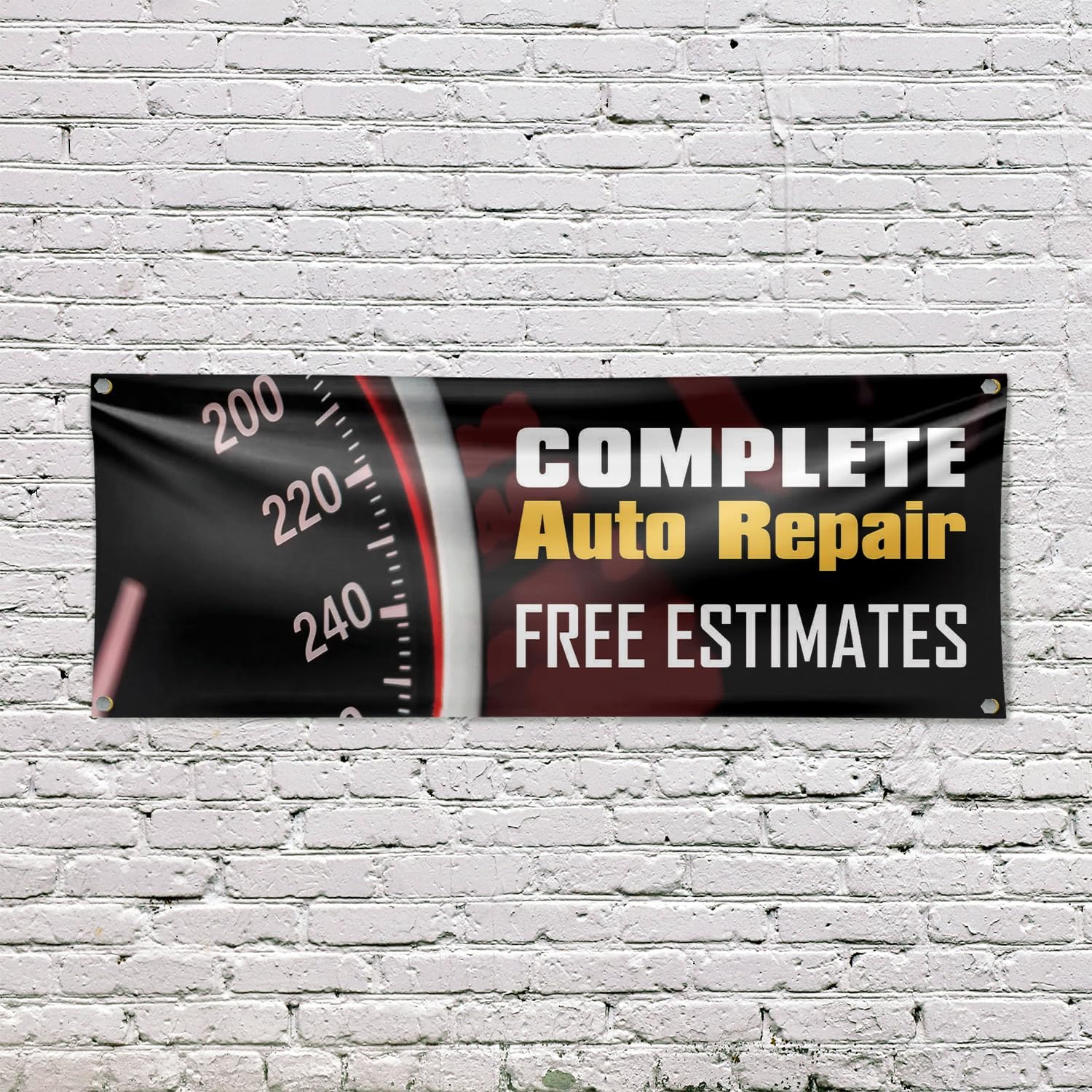 Complete Auto Repair Free Estimates Banner Sign 18 Inch x 48 Inch | 13 oz Vinyl with Metal Grommets | Heavy-Duty Single-Sided Outdoor Durable Printed High-Quality Weatherproof | Made in the USA