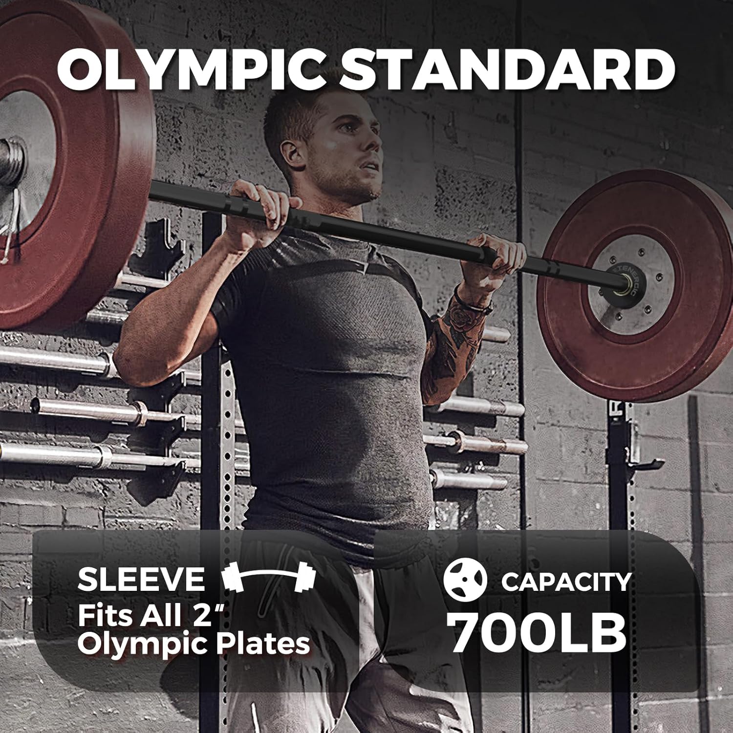 Olympic Barbell 7FT 40LB – 700LB Capacity Heavy Duty Weight Lifting Bar with 2" Olympic Sleeves, Medium Knurl Powerlifting Barbell for Squat Bench Press Deadlift Home Gym Strength Training