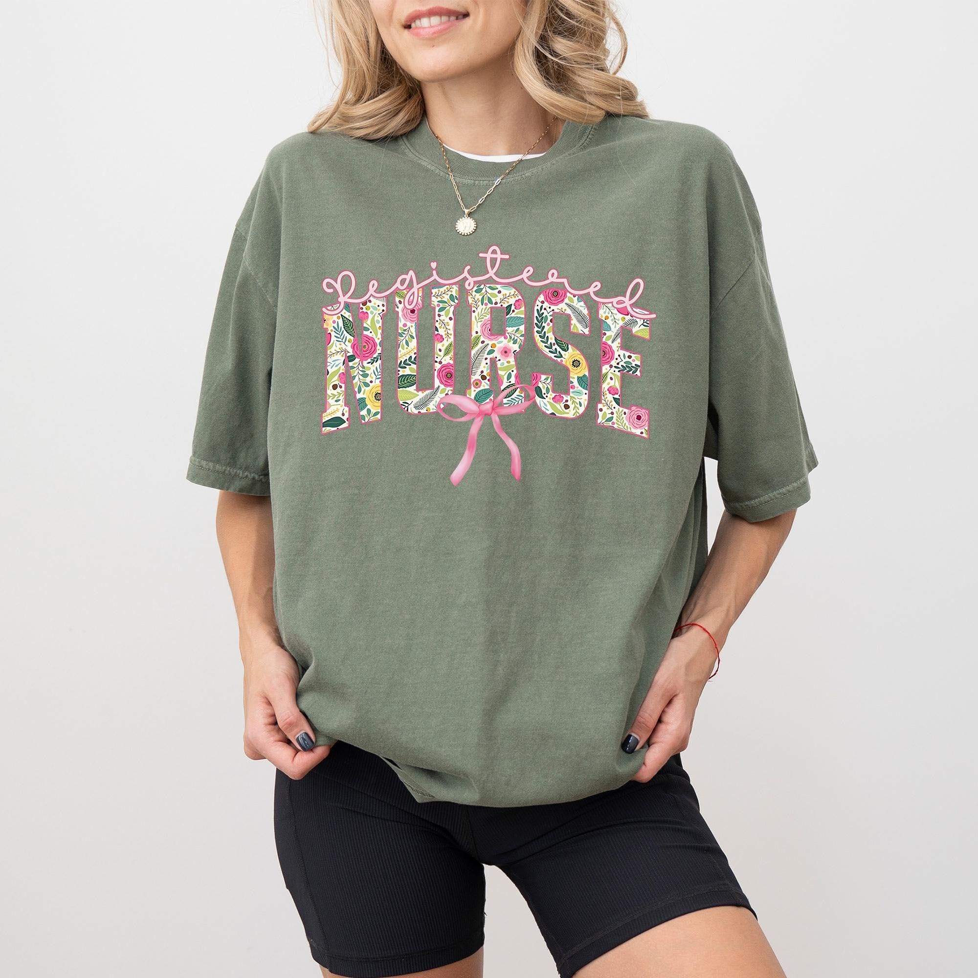 Floral Registered Nurse Bow Shirt Co &hellip;