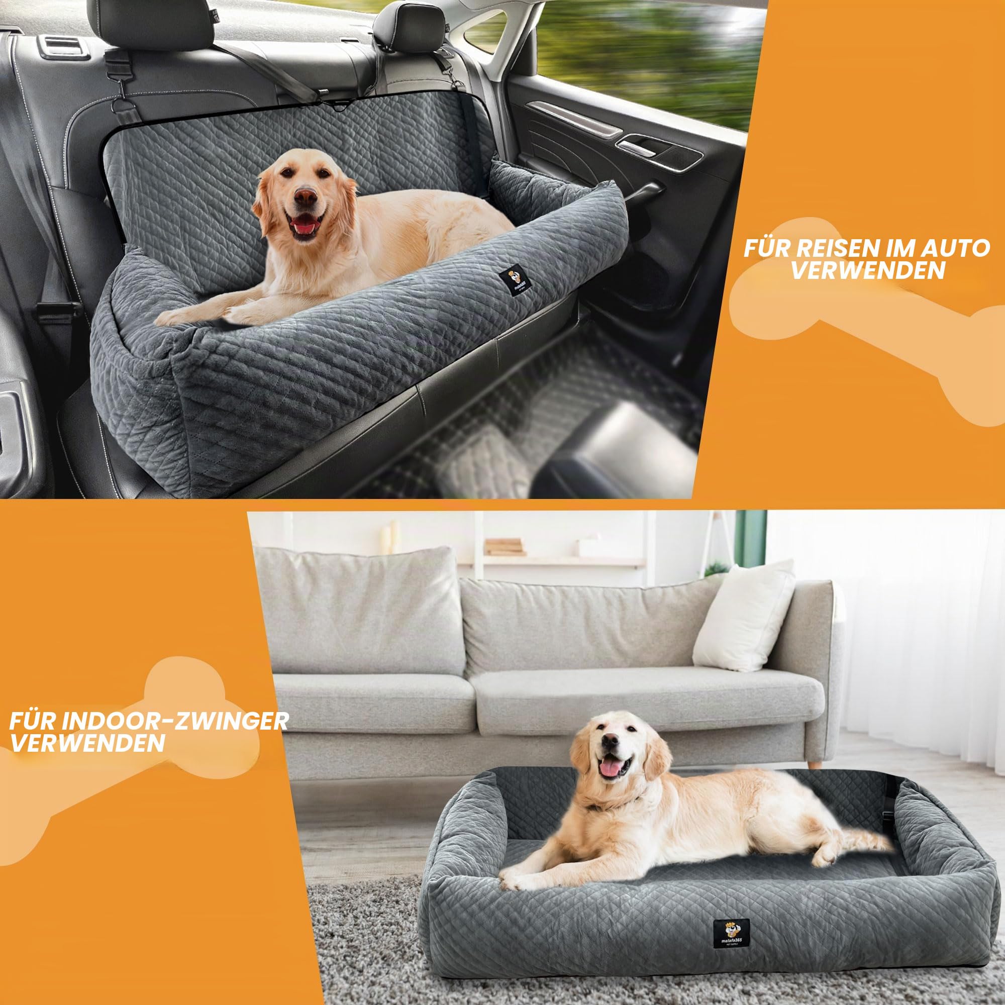 Gearking Hundeautositz für große Hunde unter 45.4 kg, Hunde-Autobett, Haustiererhöhung, Rücksitz, abnehmbar, waschbar, Reisesicherheit, nur für Auto-Rücksitz, Grau