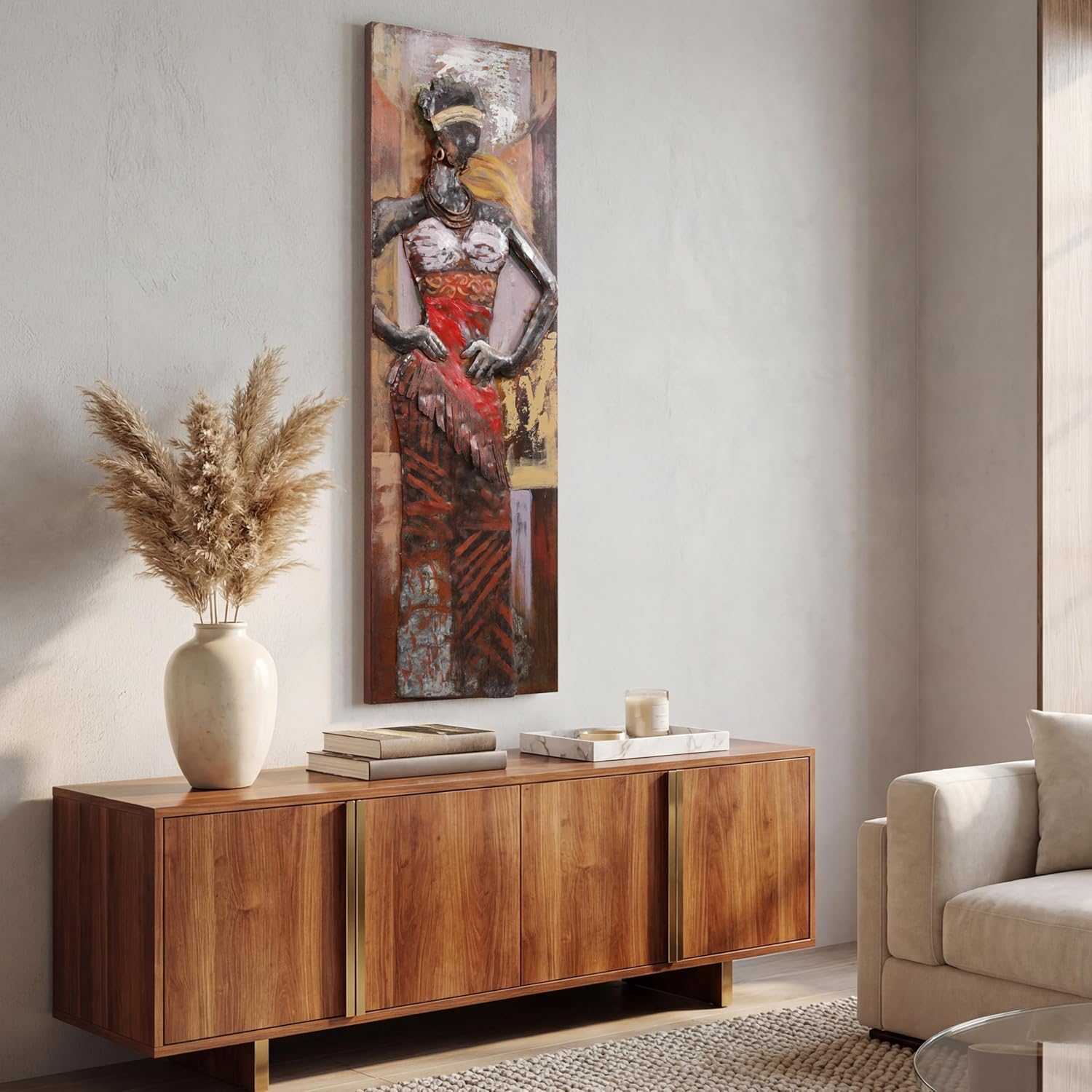 Empire Art Direct Mixed Media Iron Wall Sculpture, Hand Painted Dimensional Metal Wall Art, Ready to Hang, 60" x 20" (Miss-tic)