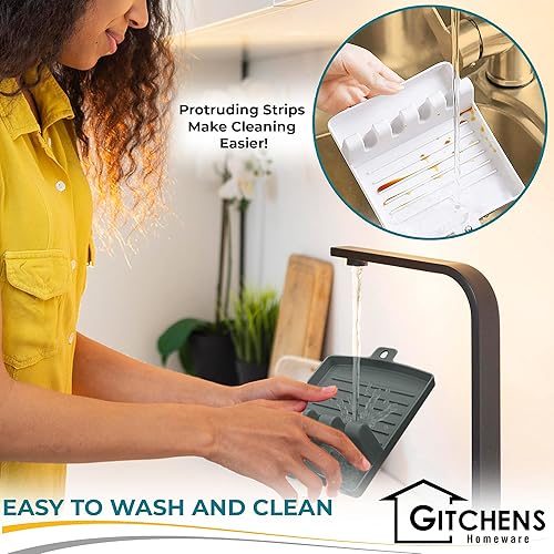 Miniatura 6 de Gitchens Soporte para utensilios y cucharas de alta calidad con almohadilla de goteo profunda y soporte para tapa de olla, soporte de cocina para