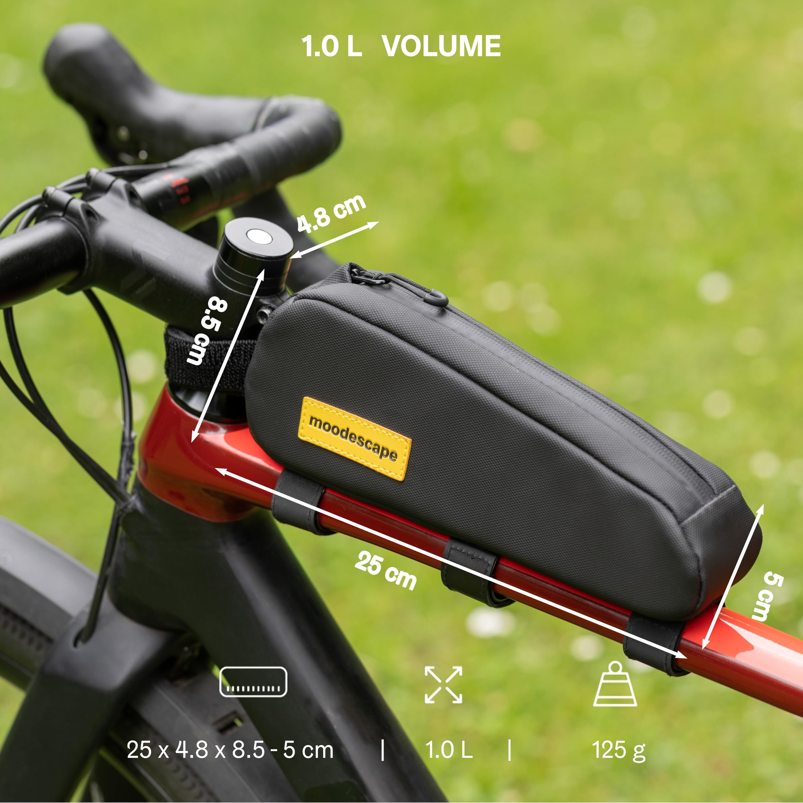 Borsa per tubo superiore da 1,0 l, resistente poliestere riciclato, apertura con una sola mano, tenuta ferma speciale, per bici da gravel, bici da strada, mountain bike