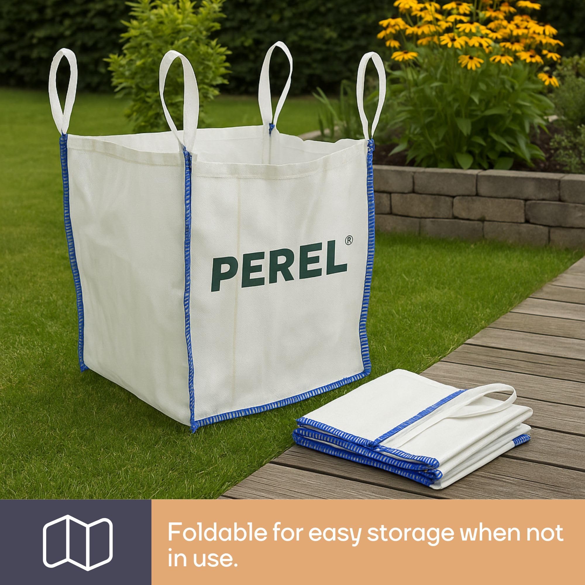 Perel Big bag 1000 litrów 1m3, worek na gruz 1000 kg, 95 x 95 x 110 cm, odporny na UV, 2 uchwyty do podnoszenia, worek na odpady budowlane piasek żwir ziemia, polipropylen 180 g/m2