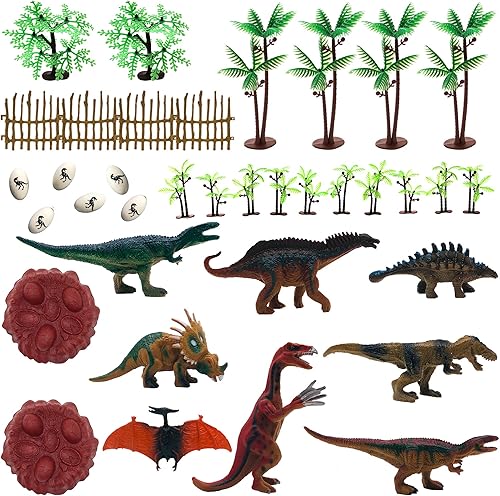 Miniatura 2 de Kit de decoración de pasteles de dinosaurios, figuras de dinosaurios de plástico, árboles, huevos de dinosaurio y nido de huevos, figuras de