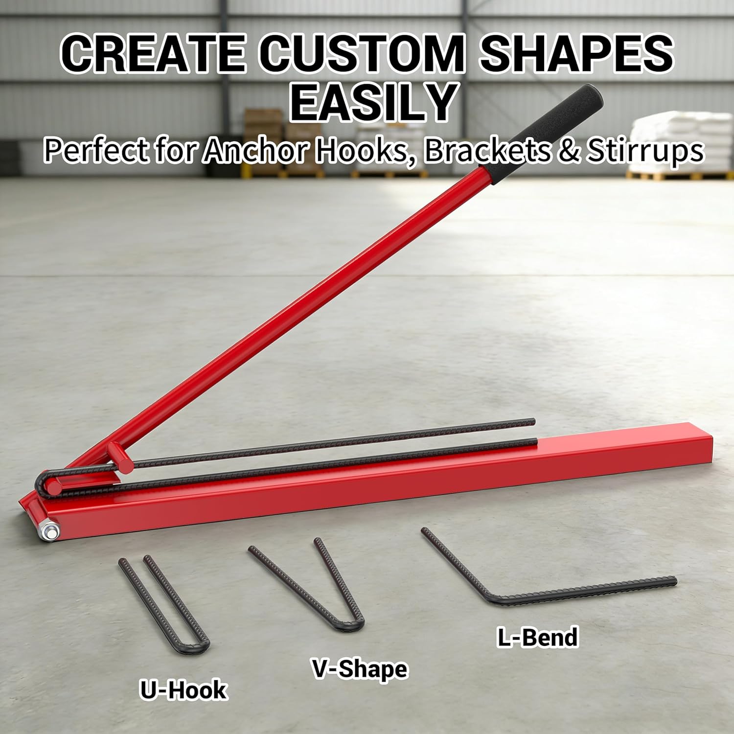 Heavy-Duty Manual Rebar Bender, Upgraded Hand Operated Metal Bending Tool for 3/8" (10 mm) Rebar, Flat Steel & Steel Rod, Smooth 0–180° Bends with Less Effort, Red