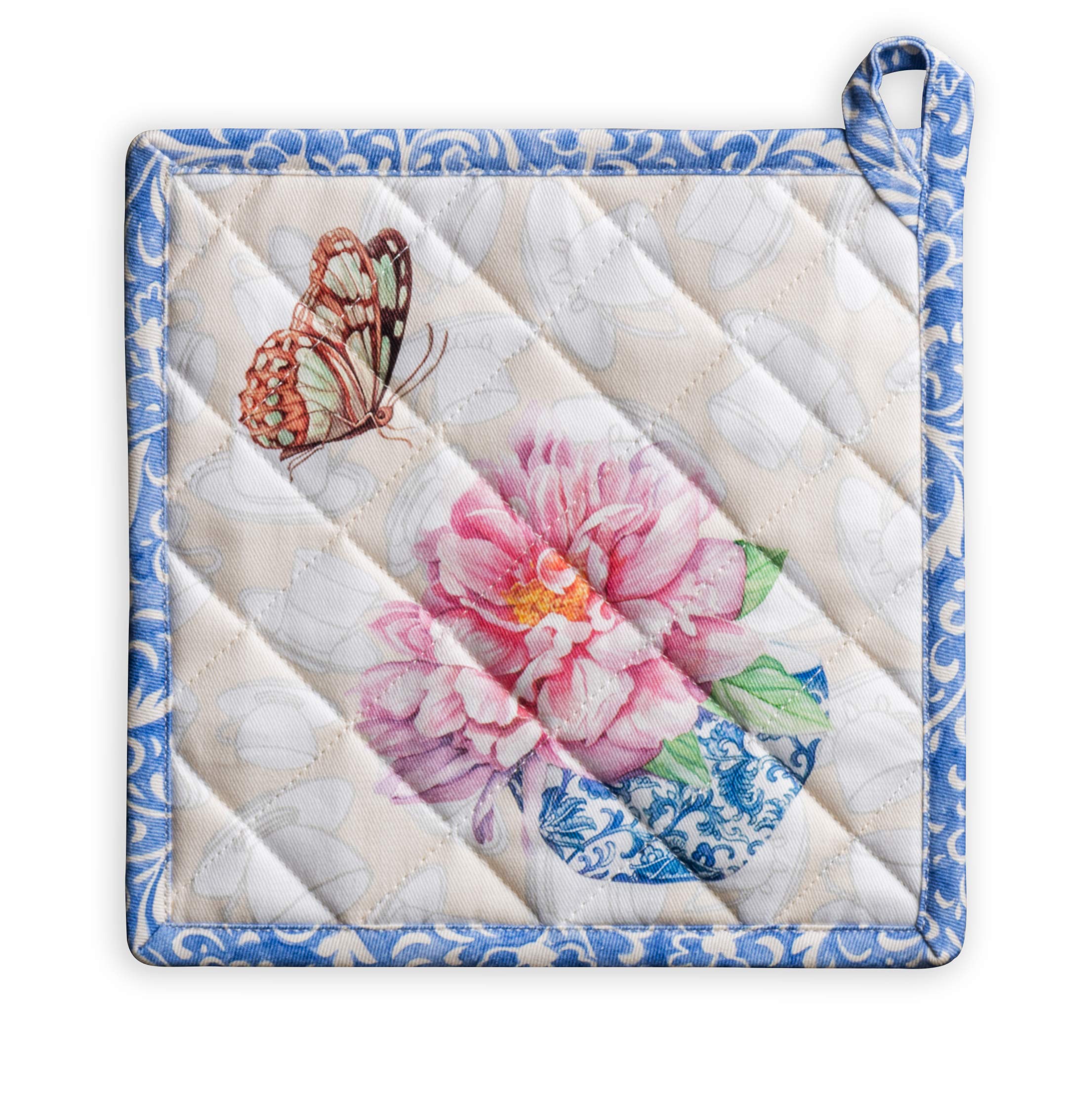 Maison d' HermineHotpads 100% Cotton Pot Holder 8"x8" with Loop Heat Resistant Kitchen Pot Holders Baking Grilling Microwave Barbeque Handling Hot Pans, Canton - Spring/Summer