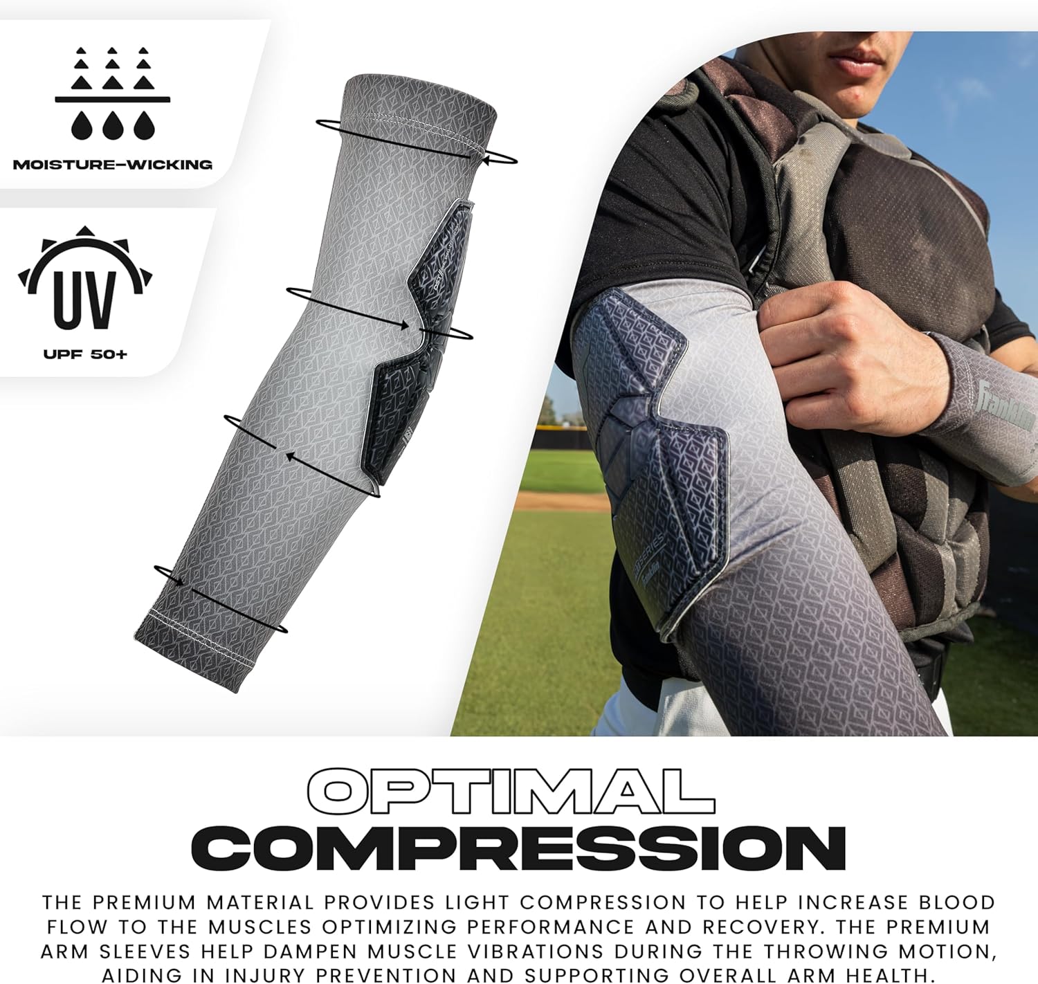 Franklin Sports Baseball + Softball Protective Arm Sleeve - PRT DST Series Youth Arm + Elbow Shield for Batting + Fielding - Protective Arm Sleeve + Elbow Shield - Right Arm + Left Arm - Black - OSFM
