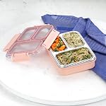 CELLO Tri Lunch Insulated Lunch Box | Inner Stainless Steel Compartment | Silicon Seal in The Lid with with 4 Sided Click Locks | Ideal for College,Office, Outdoor Activities | Peach | Set of 1