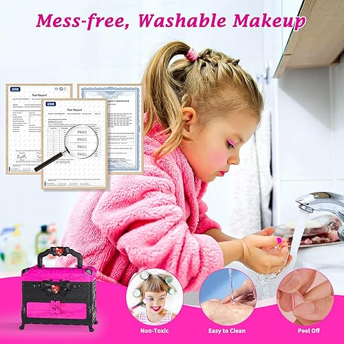 Miniatura 5 de Kit de maquillaje para niños para niñas, kit de maquillaje para niñas, juego de maquillaje lavable real para niñas, regalo de princesa, seguro y no