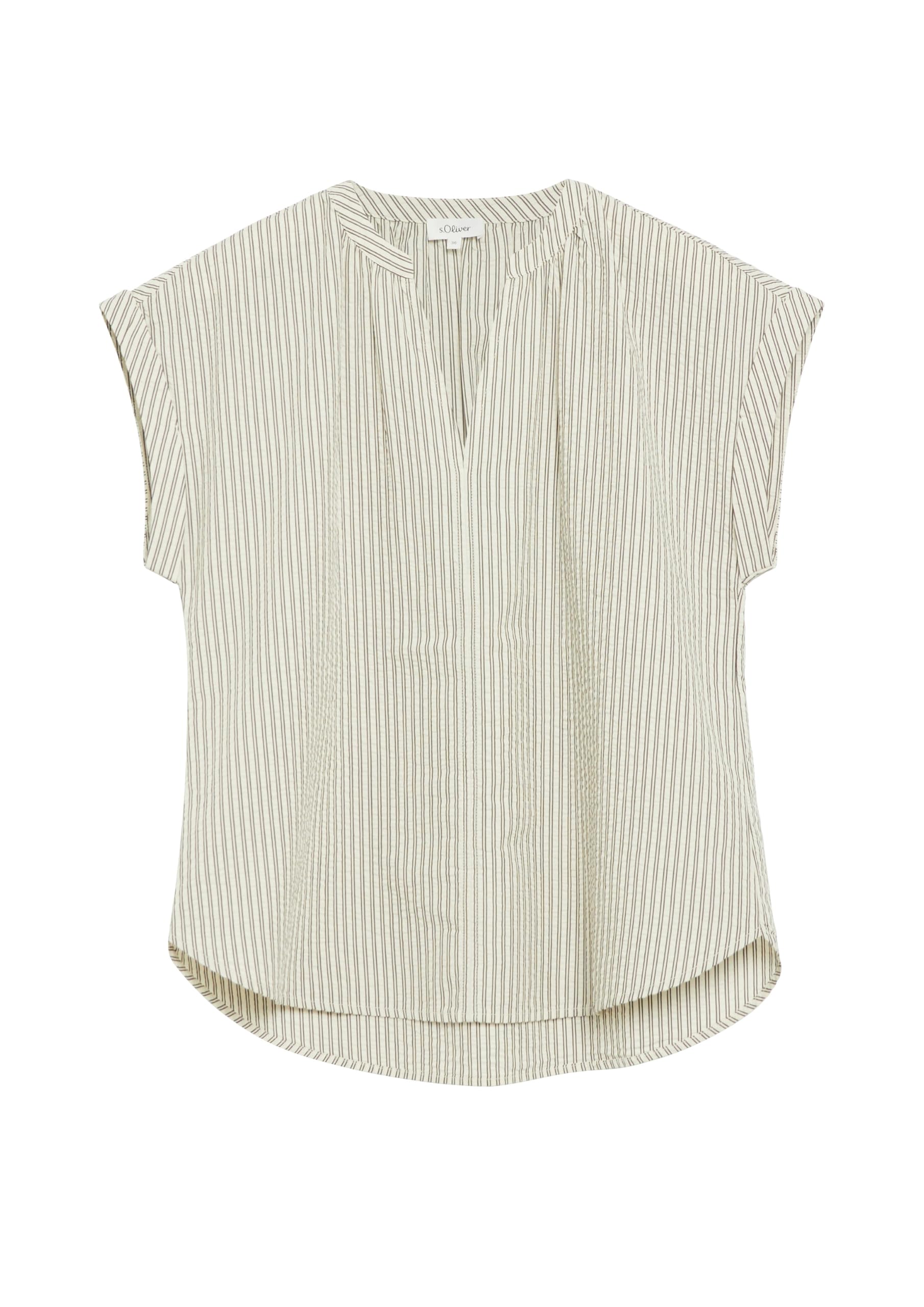 s.Oliver Damen Bluse – Regular Fit, Seersucker, gestreift, mit Raffung