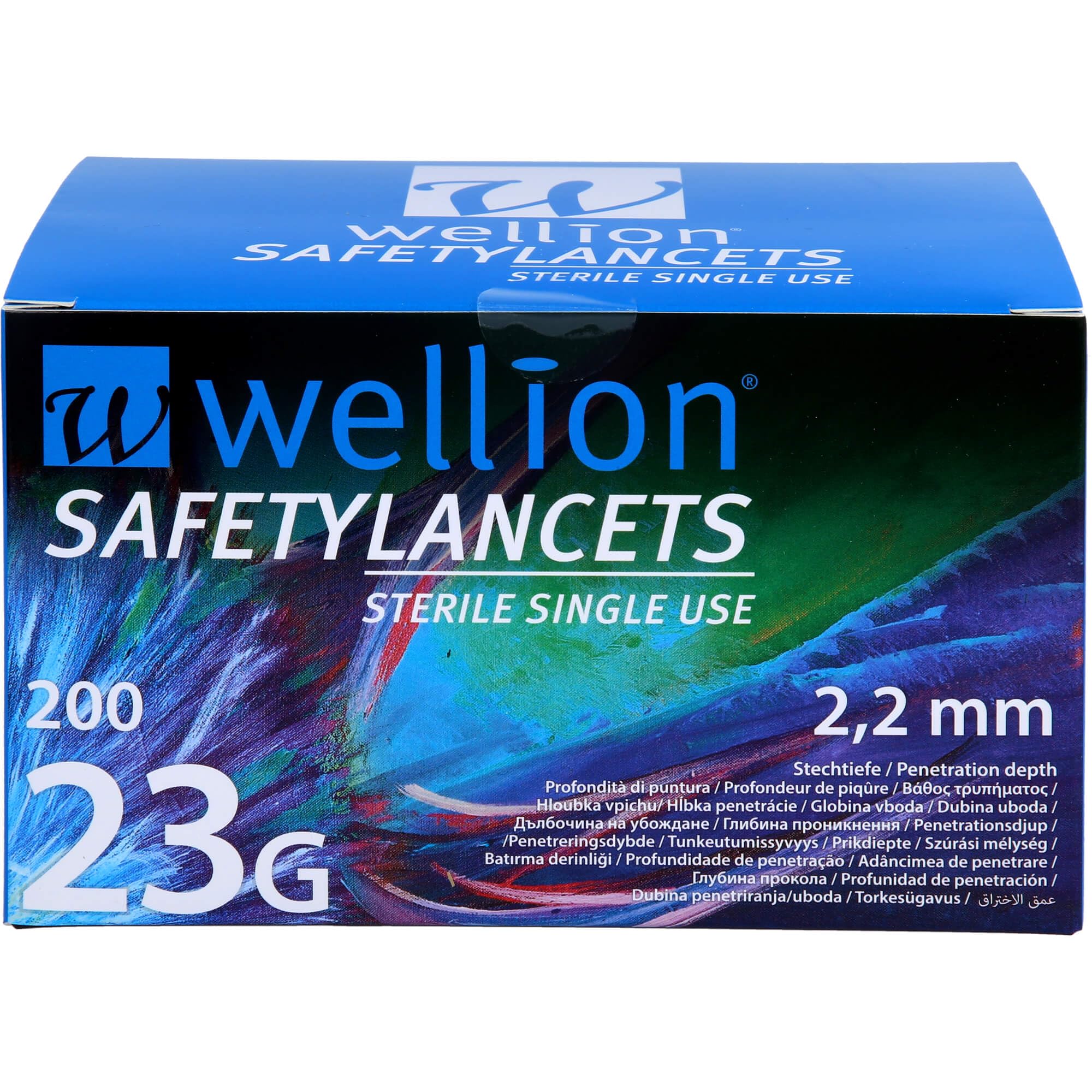 Wellion Safety Lancets 23G 2,2 mm Profondeur de piqûre, 200 pièces/pc.