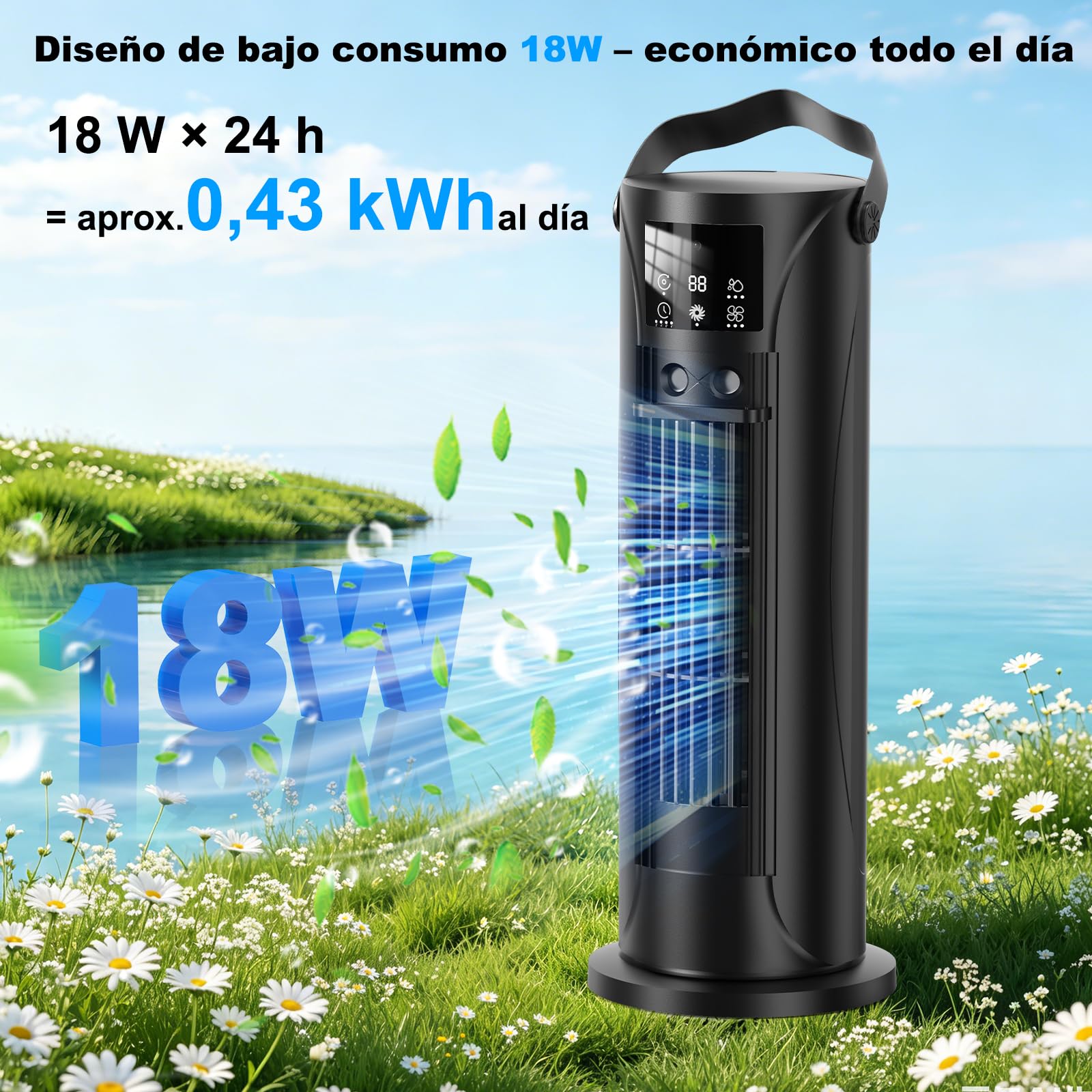 Mobile Klimaanlage – Mini Klimaanlage mit Kühl- und Befeuchtungsfunktion, Wassernebel-Technologie, 4 einstellbare Timer-Stufen, 120° schwenkbarer Luftauslass, für Zuhause, Büro, Schlafzimmer,Schwarz
