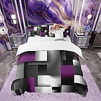 Vista 25 de Funda de edredón abstracta de color negro y morado, tamaño Queen, funda de edredón de geometría moderna con 2 fundas de almohada para adolescentes