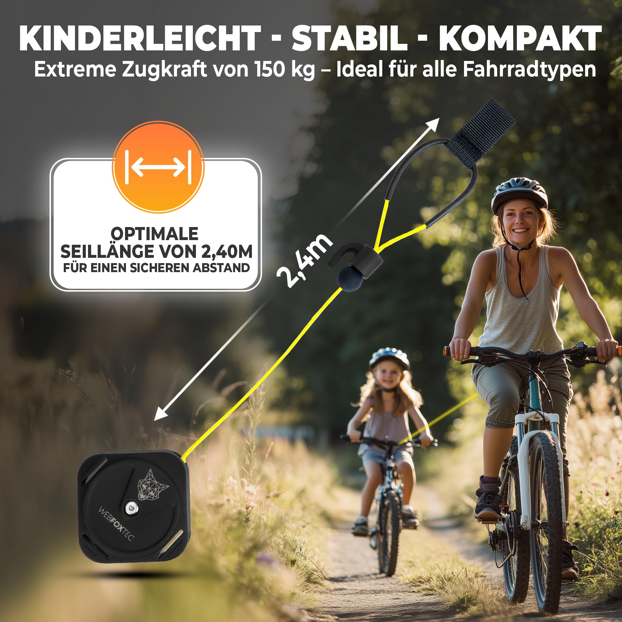 Fahrrad Abschleppseil Kinder - Universal Kinder Fahrrad Abschleppseil - 2,4m Schleppseil für alle Fahrräder - Zugseil Kinderfahrrad - Follow me Fahrradseil zum Abschleppen Kind - Ziehhilfe Seilzug