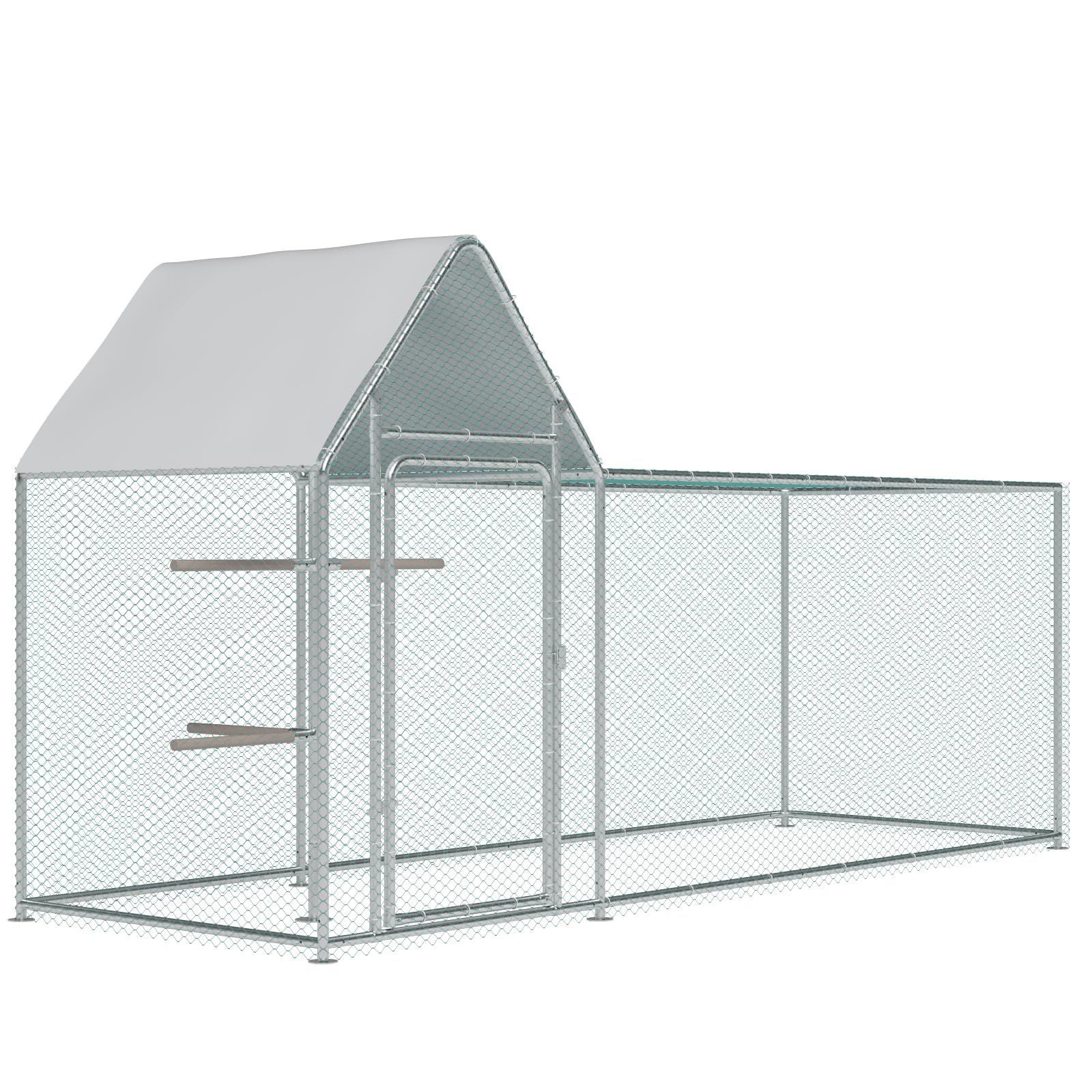 Large Metal Chicken Coop Run, Outdoor Walk-in Poultry Cage with Spire Roof, for Hen House, Duck Coop and Rabbit Run, Silver (9.8' L x 3.28' W x 4.92' H)