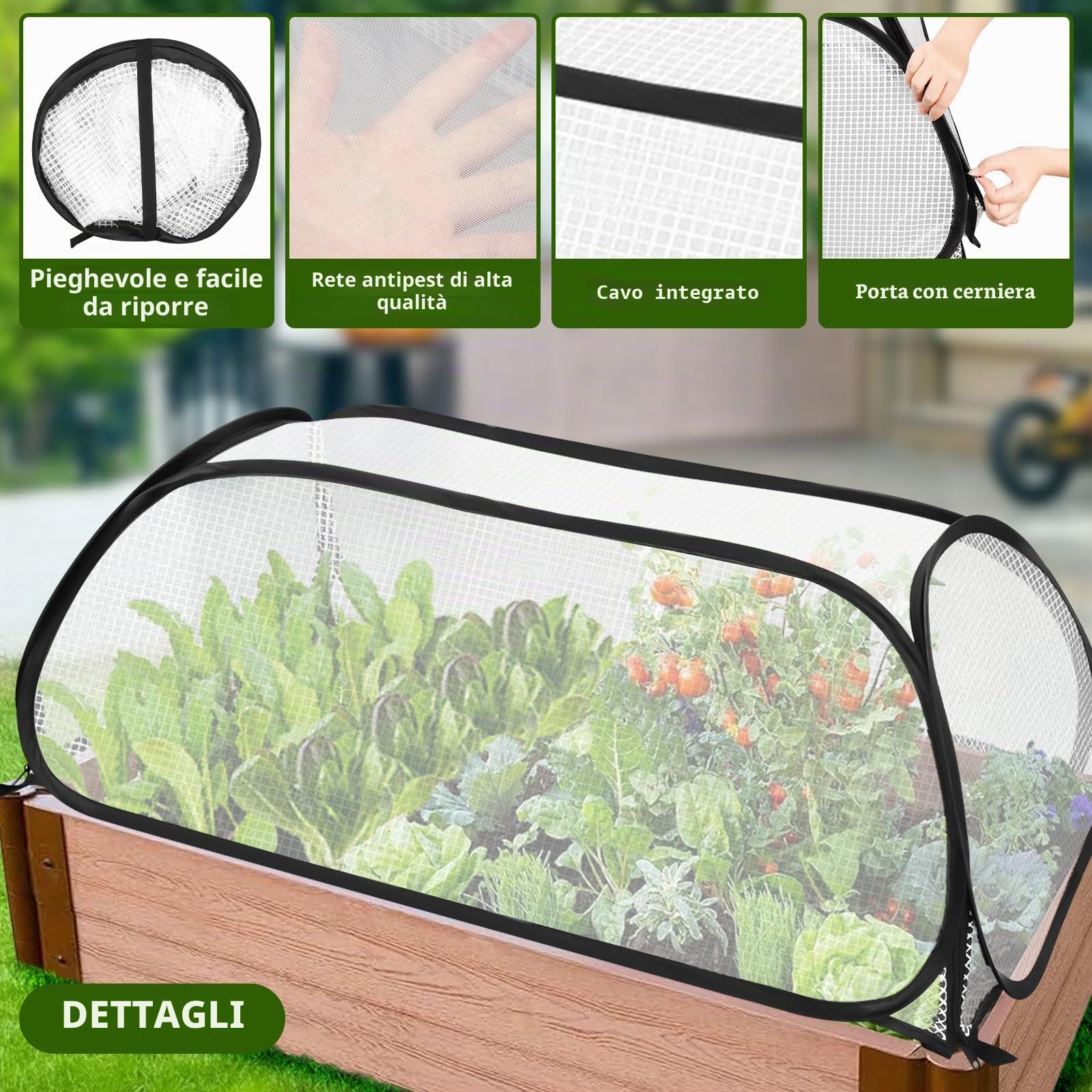 Piccola Serra per Verdure, 114x56x41CM, Freddi per Pomodori e Verdure, Mini Serra Pop-Up, Serra da Giardino in Acciaio e Plastica per Aiuole, Verdura, Fiori, Frutta, Giardino