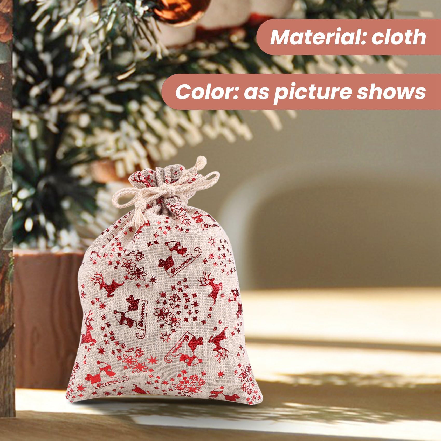 Yjijaiifd 16Pcs Christmas Drawstring Gift Bags Burlap, Gift Pouch Goody Bags for Candy Gift Christmas Favor Supplies - Image 3
