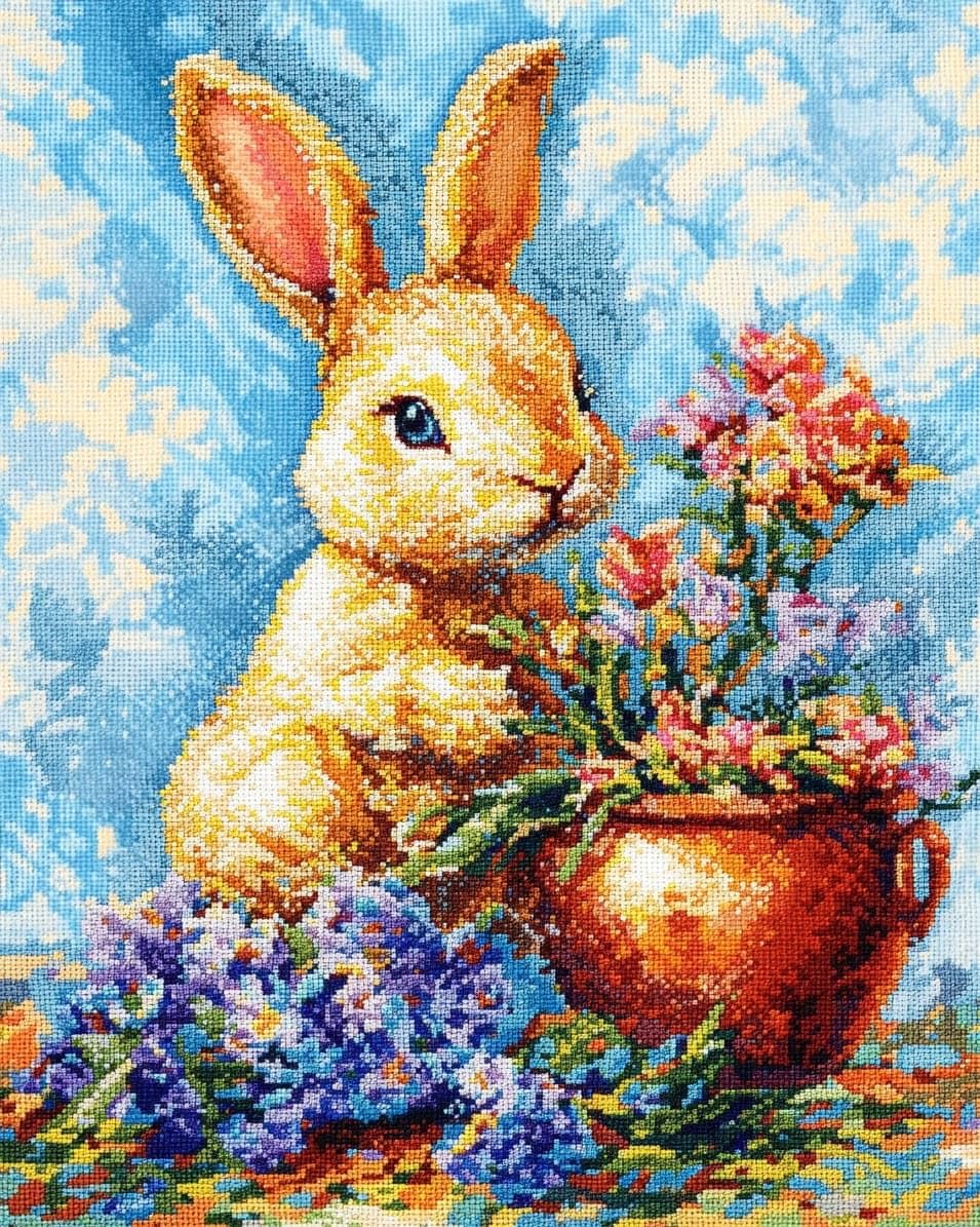 WallustrioaW DIY Stamped Cross Stitch Kits,Easy for Beginners and Children,Animal Rabbit,11CT Needlepoint Embroidery Kits Art Craft Wall Decoration,40x50cm