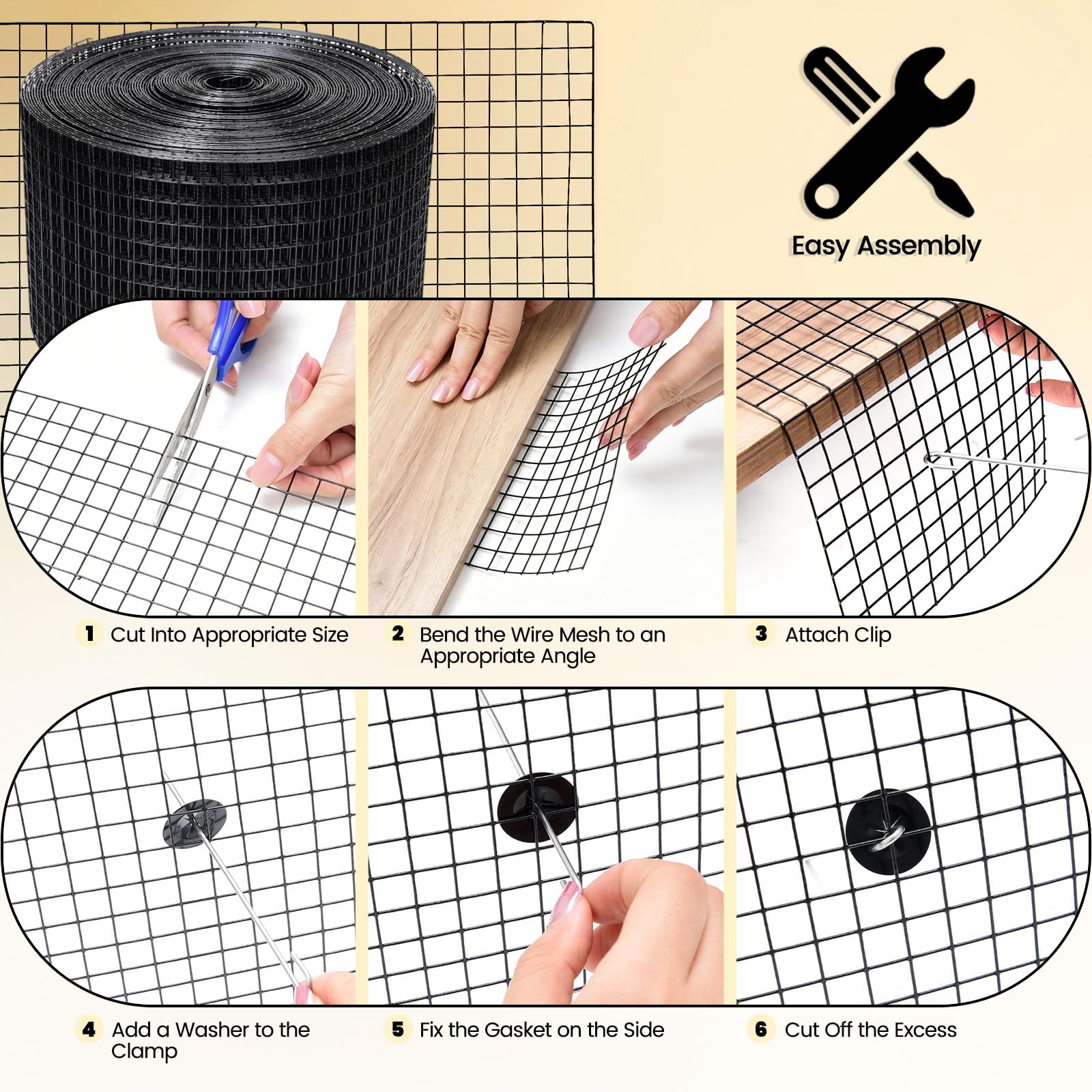 Protezione per Pannelli Solari 15 cm x 3000 cm, Rotolo Parapiccioni con 70 Chiusure in Acciaio Inox, Rete Protettiva con Rivestimento PVC Antiossidante, Maglia 12,7 mm