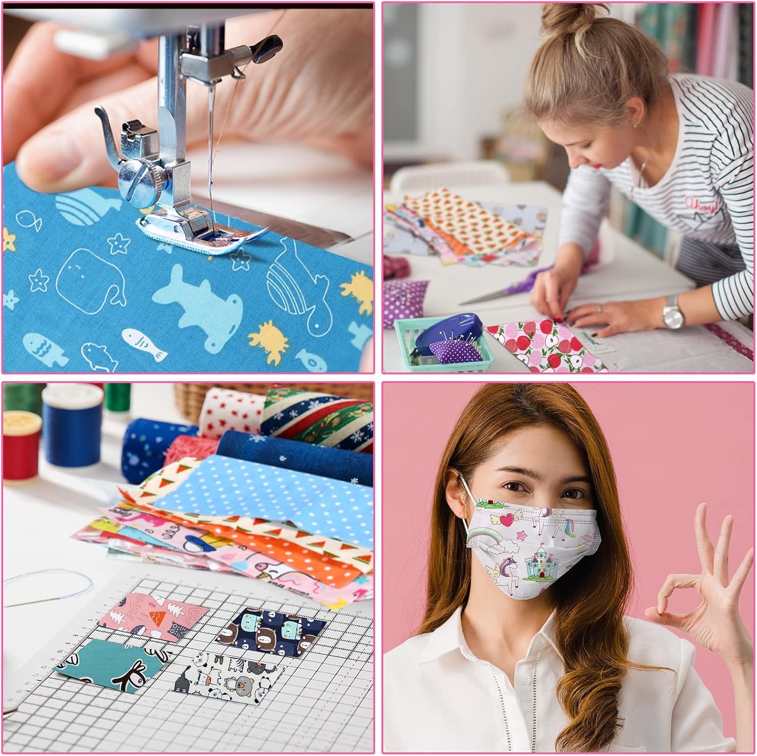 Oudain 100 Pcs 10 x 10 Inch Cotton Fabric Squares – Precut 10"x10" Cotton Fat Squares Quilting & Patchwork Fabric for Sewing, DIY Crafts, Scrapbooking, Cartoon & Playful Patterns(Playful Style)