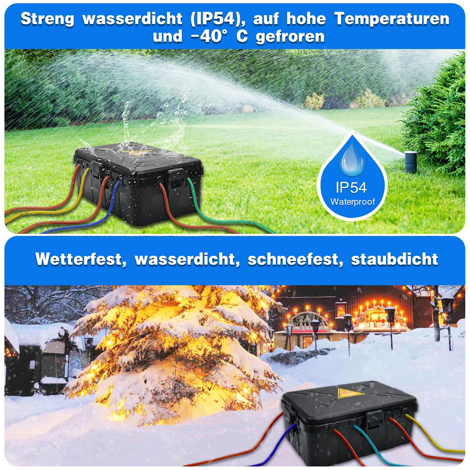 Außenbereich Elektrobox,IP54 Wasserdichte Outdoor Outlet Covers, Wetterfeste Verlängerungskabel Abdeckungen Schützen Steckdose, Steckdose, Timer,Plug,Holiday Light (32 x 22 x 13 cm)-Schwarz