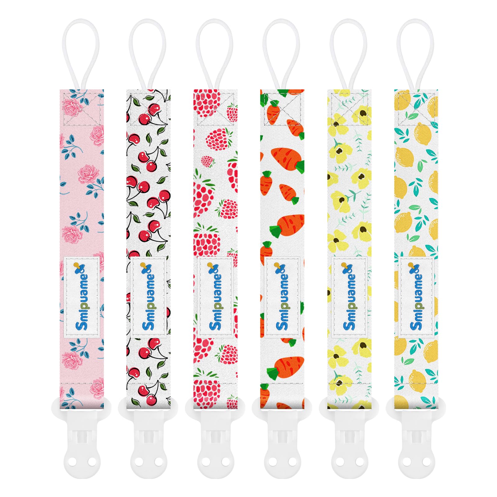 Smlpuame Dummy Clips Girl,6 Pack BPA Free Soother Chain,Pacifier Holder Clips for Teether Toy,Baby Dummy Strap Clip Universal Design Fit All Pacifiers Baby Teething Toys,Newborn Baby Shower(Fruit)