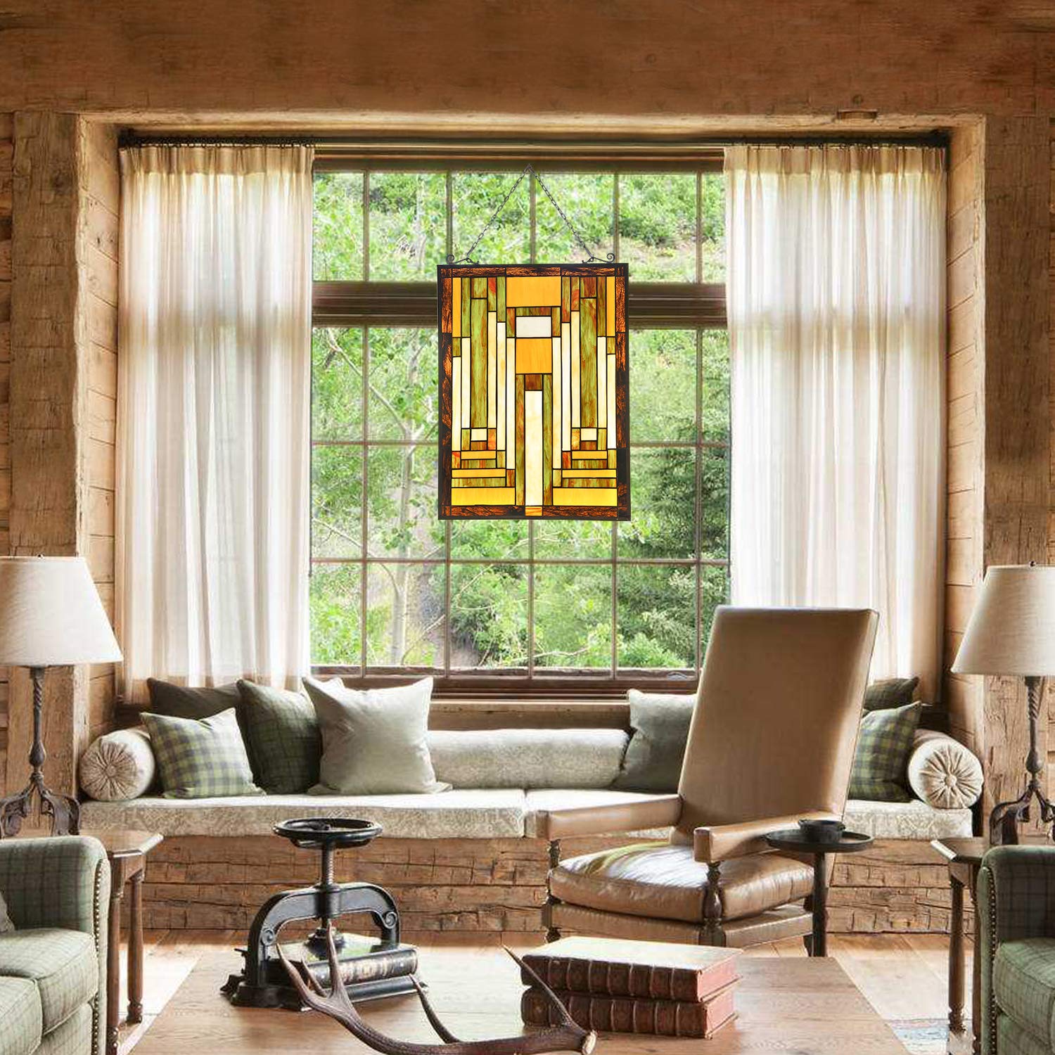 Capulina Buntglas-Fensterpaneele, 43,2 x 55,9 cm (B x H), antiker Tiffany-Stil, Kunsthandwerk, Sonnenfänger, Fensterbehang, Eltern, Geschenke für Heimdekoration