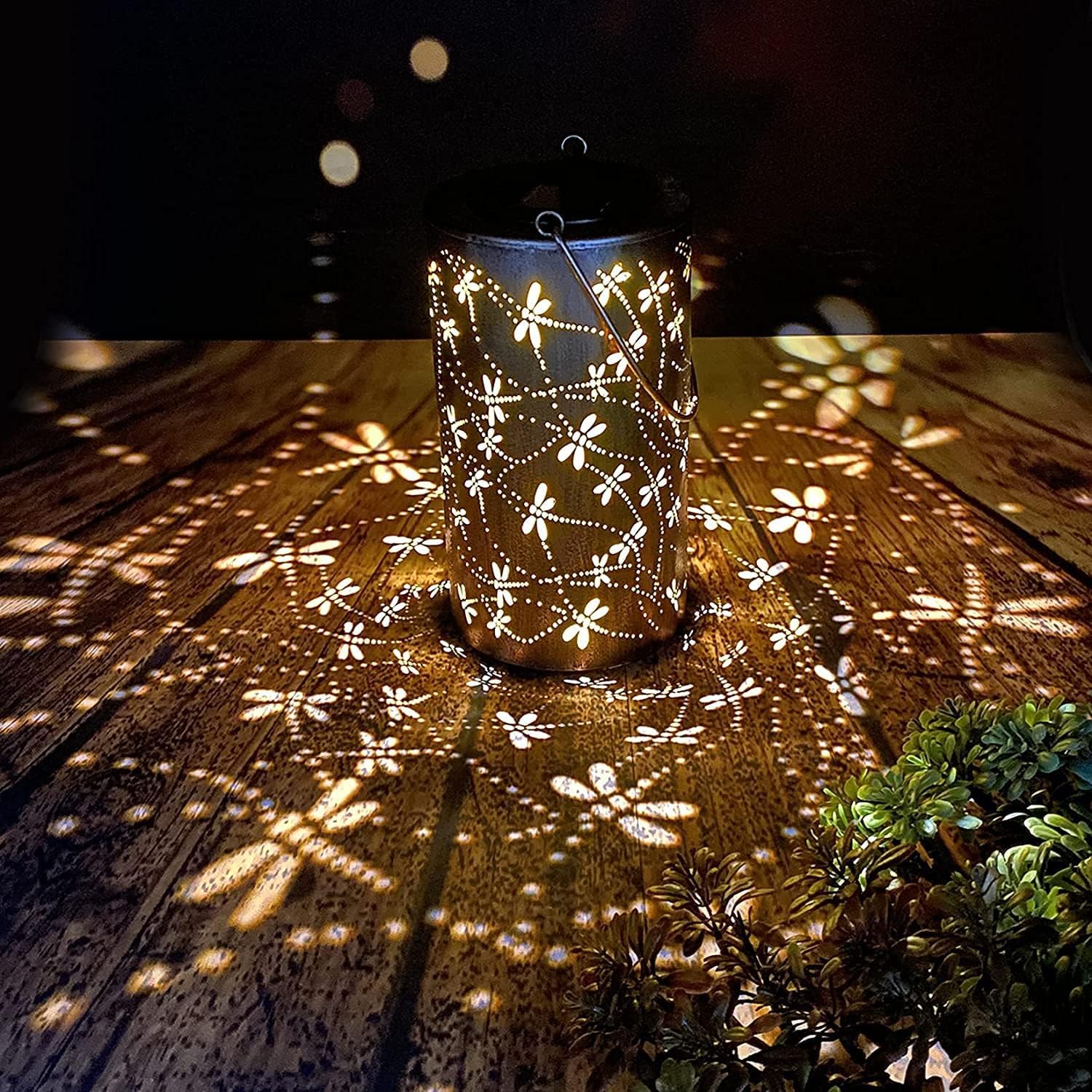 Solar Lanterns, Outdoor Hanging Lanterns, Dragonfly, Hollowed Metal Decorative Lantern - Image 3