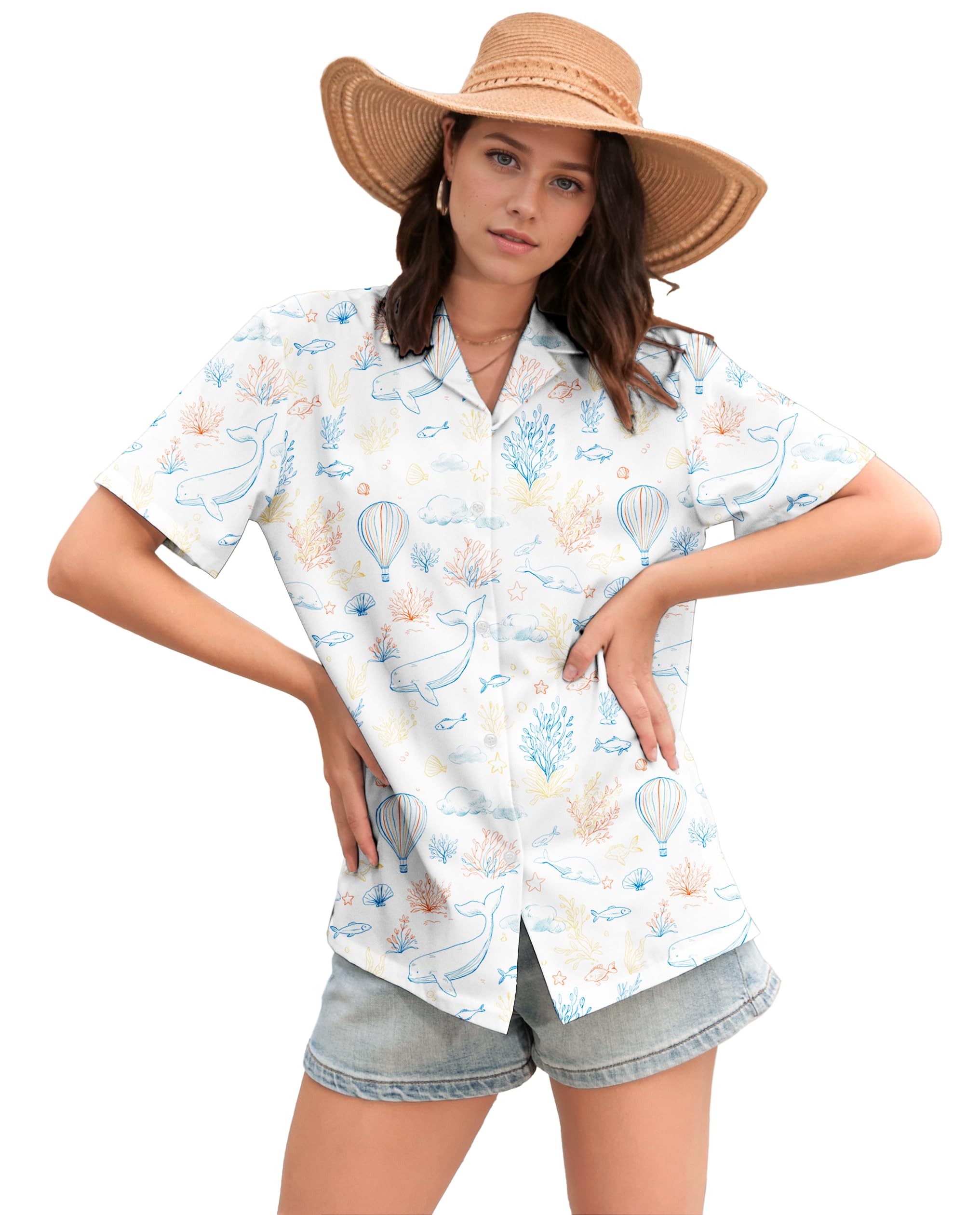Cromoncent Mommy and Me Matching Hawaiian Outfits Girls &amp; Womens Hawaiian Shirts Tropical Button Down Shirts