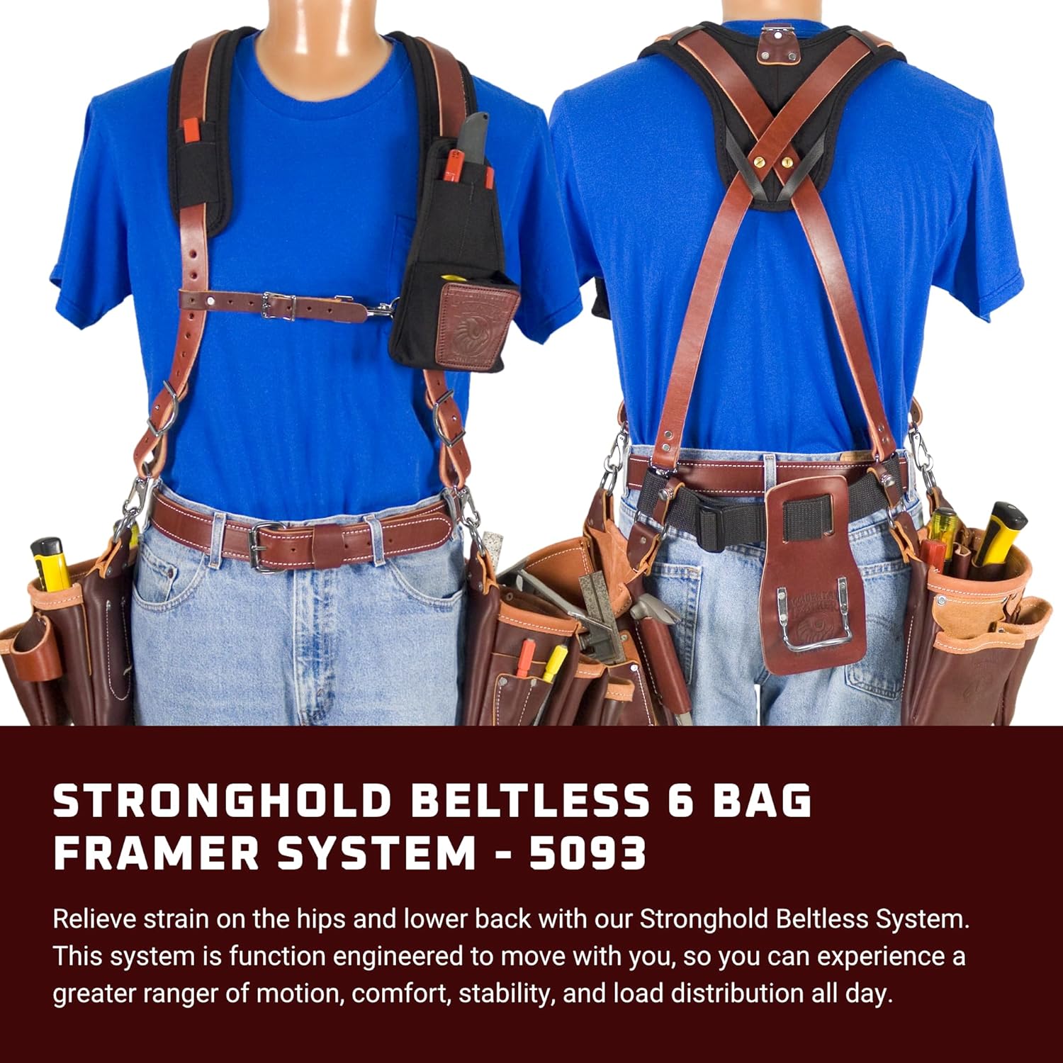 Occidental Leather Stronghold Beltless 6 Bag Framer Suspension System - 25 Pockets & Tool Holders - One Size Fits Most - Made in USA