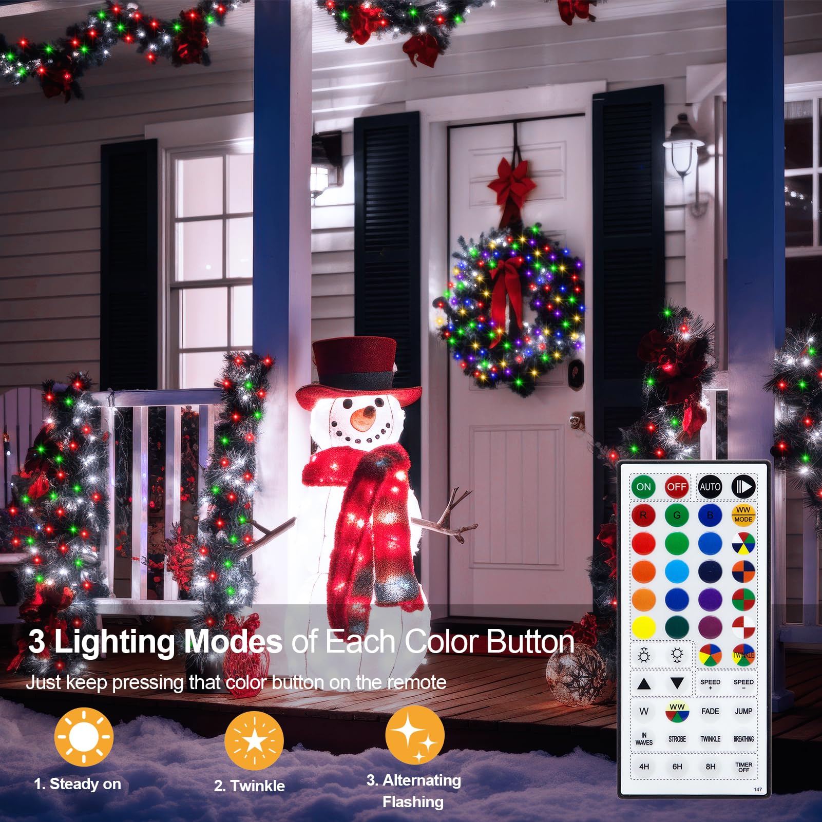 echosari Guirlande lumineuse de Noël à piles, 100 LED avec 150 couleurs changeantes et modes pour décoration de fête de Noël (changement de couleur RVB et blanc chaud) (fil transparent)