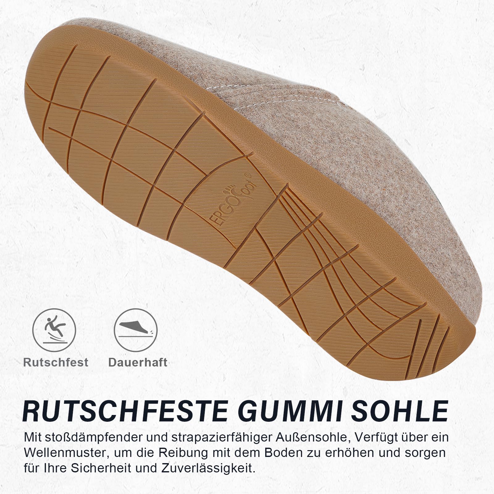 ERGOfoot Filz Orthopädische Hausschuhe für Damen Herren