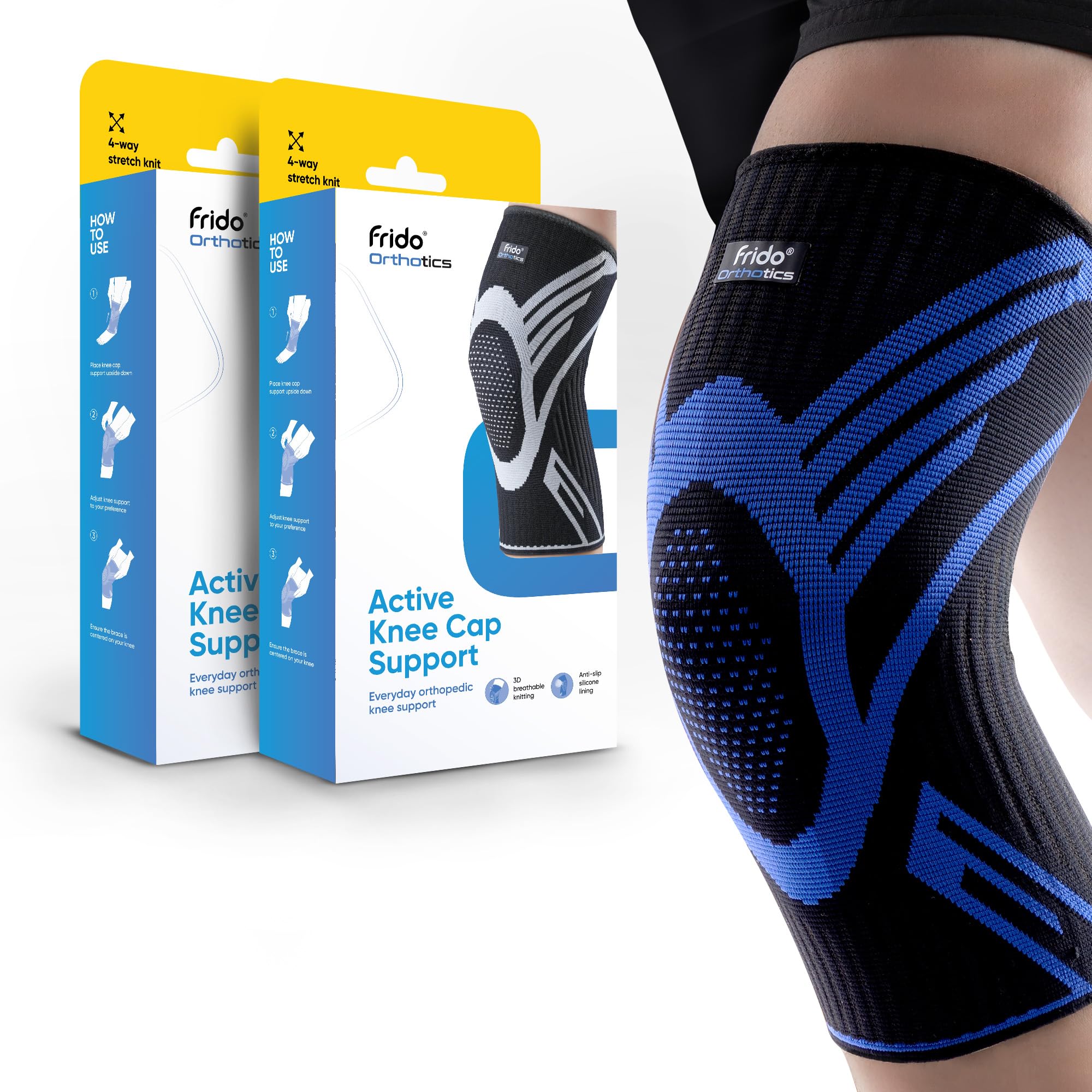 Frido Active Knee Cap Support for Men & Women | Active Compression for Pain Relief & Joint Support | Knee Sleeve for Gym, Running, Jogging, Sports & Workout | Anti-Sweat Knee Brace (2 Pair) Blue, XL