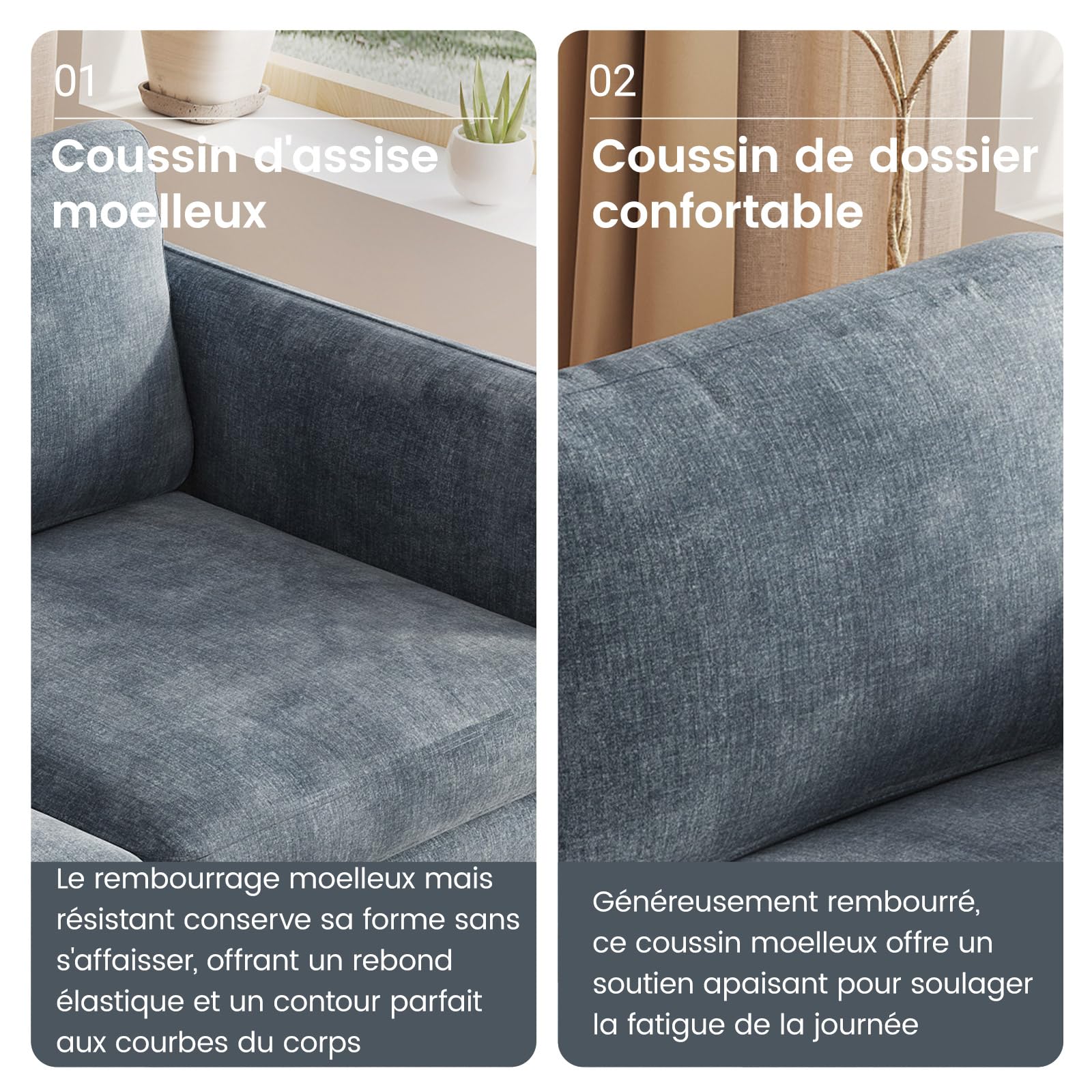 Miuuod Canapé modulaire 2 places en velours avec housses amovibles et lavables - 165 cm - Bleu clair